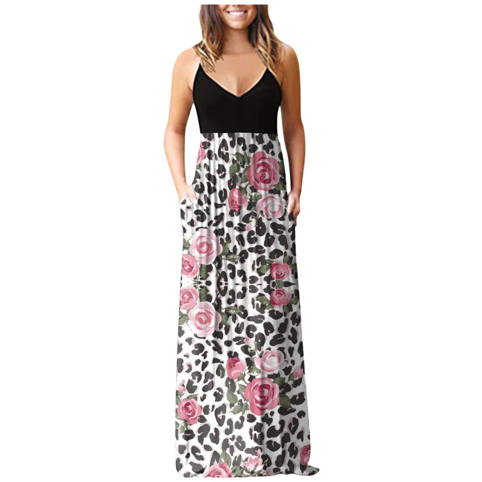 Women's Loose Casual Maxi Long Dress - Trendy Graphic Print Sleeveless Summer Cami Dress for Beach, Party & Vacation | Flowy Boho Style