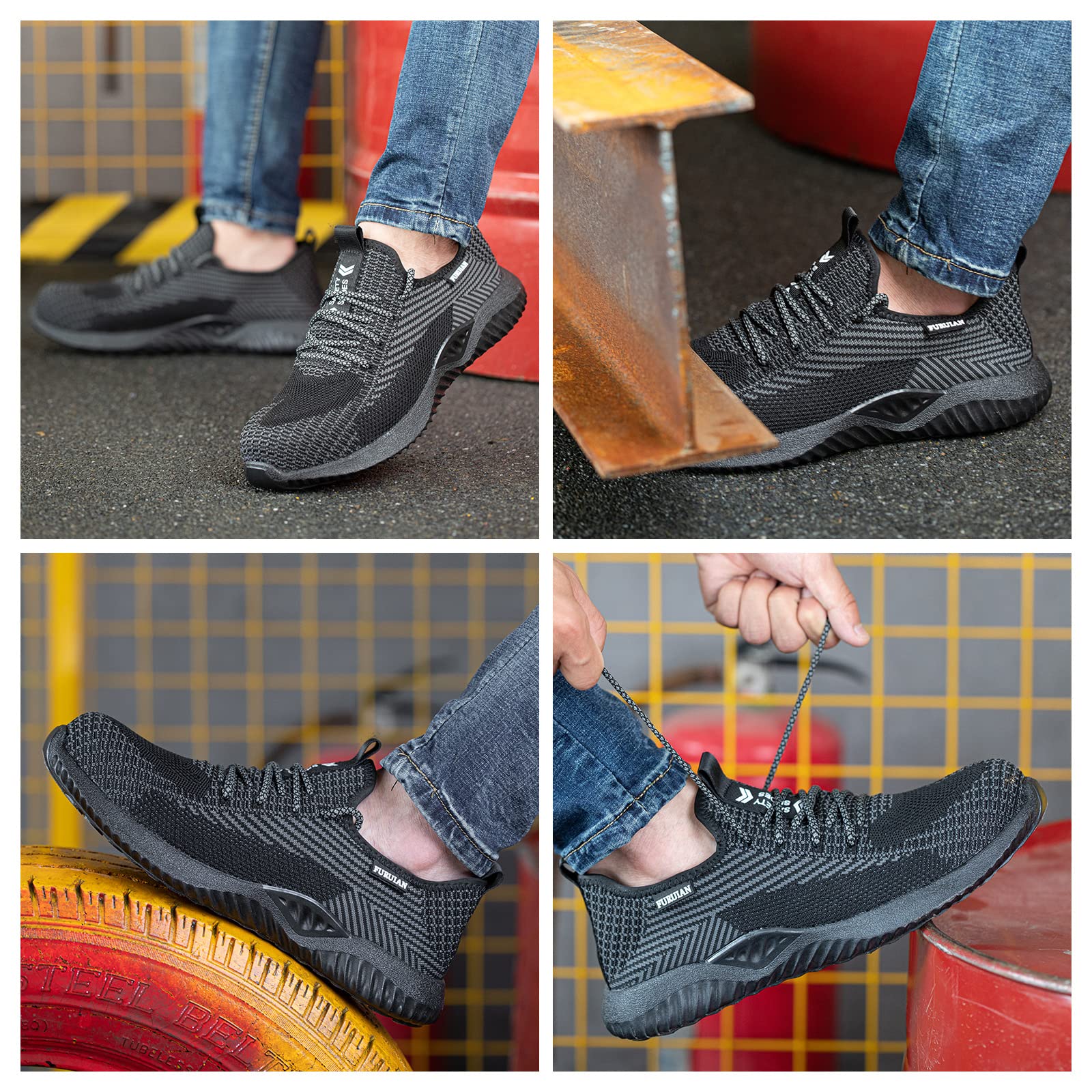 Steel Toe Shoes for Men & Women - Non-Slip Safety Work Sneakers for Warehouse, Construction & Industrial Use - Comfortable & Durable Work Shoes for Heavy Duty Jobs