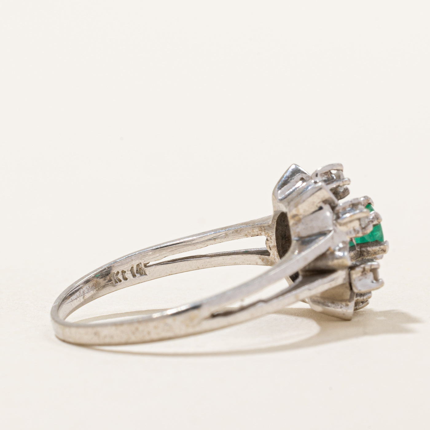 Austrian Hallmarked Emerald & Diamond Cocktail Ring - 0.05ctw Genuine Gemstone Jewelry - Size 7.25 - Perfect for Evening Parties, Weddings & Special Occasions