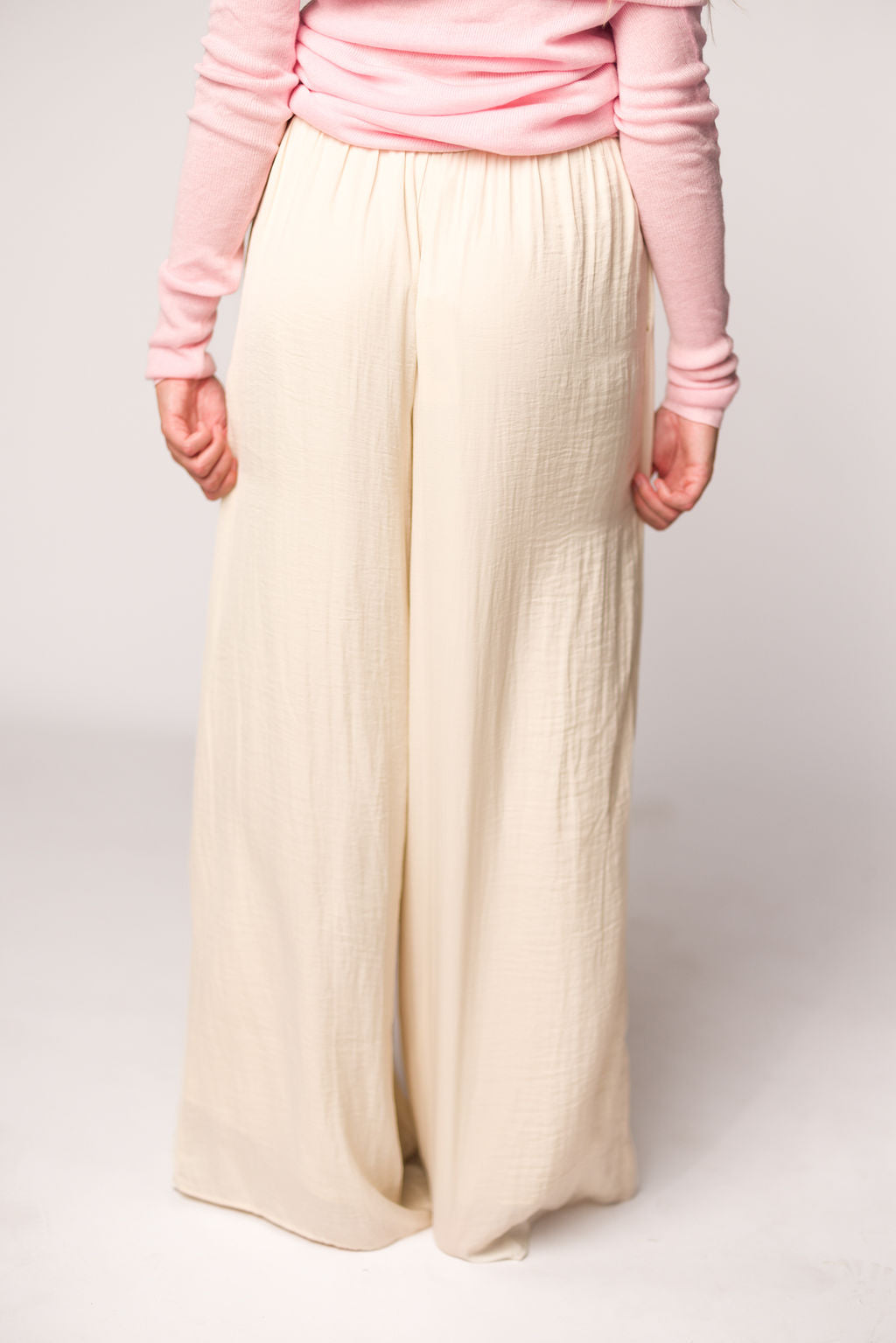 Zahara Women's High Waisted Wide Leg Pants - Soft Linen Blend Ivory Trousers for Work, Office & Casual Wear | Comfortable Elastic Waist Lounge Pants for Summer