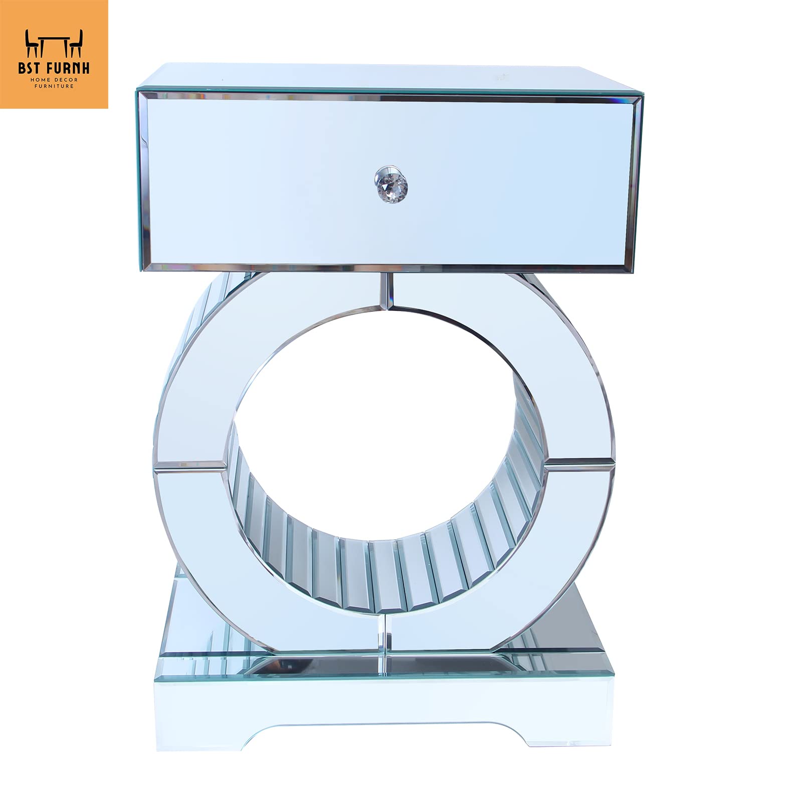 Modern Glass Side Table with Mirror & Drawer - Silver Accent Nightstand for Bedroom, Mirrored Dresser & Bedside Cabinet - Perfect for Small Spaces, Guest Rooms & Contemporary Home Decor