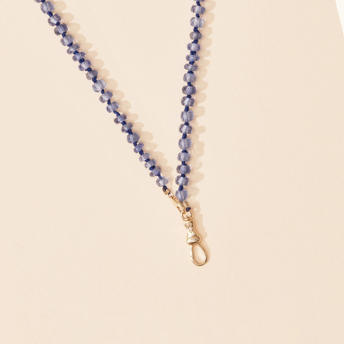 10K Yellow Gold Kyanite Beaded Mood Necklace - Elegant Healing Crystal Jewelry for Stress Relief & Positive Energy