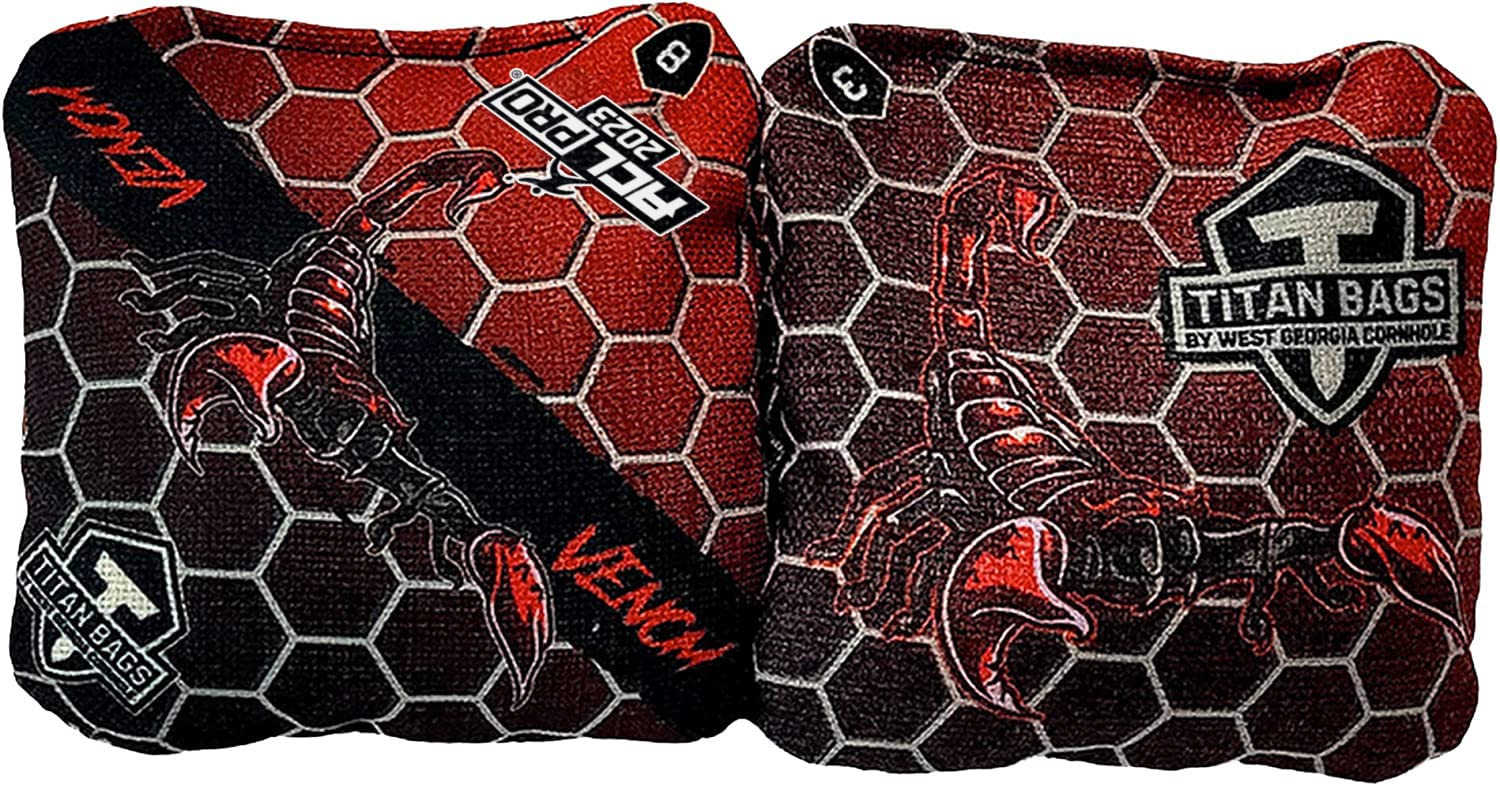 ACL PRO Approved Titan Bags Venom Cornhole Bags - Premium Durable All-Weather Bean Bags for Indoor & Outdoor Cornhole Games - Professional Tournament-Grade Toss Bags (Set of 4) - Perfect for Backyard Parties, Tailgating, and Competitive Cornhole Events