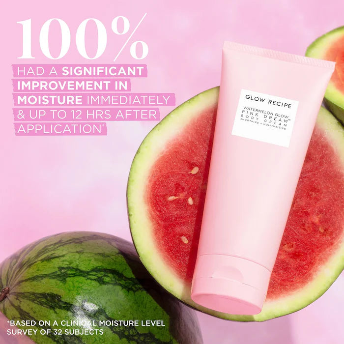 Glow Recipe Watermelon Glow AHA Pink Dream Body Cream - Hydrating & Exfoliating for Smooth, Glowing Skin - Perfect for Daily Moisturizing & Nighttime Skincare Routine