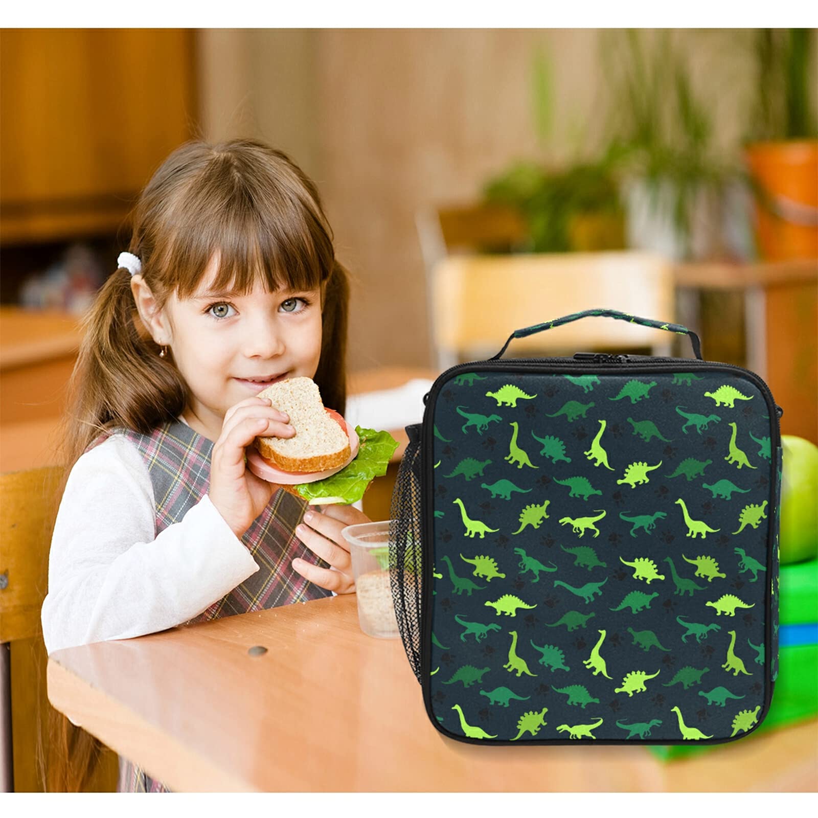 Dinosaur Insulated Lunch Box with Handle - Leakproof Square Meal Bag for Kids, Women, Men | Perfect for School, Work, Office, Picnic & Travel | Cute Dino Design for Boys & Girls