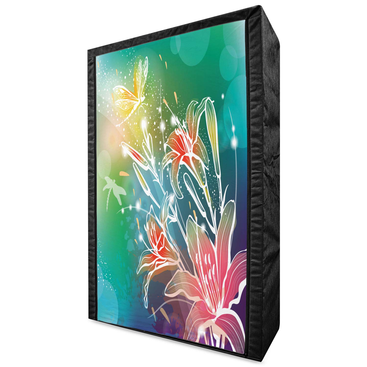 Ambesonne Dragonfly Portable Fabric Wardrobe - Spring Theme with Digital Leaves & Lilacs Design - 42.5