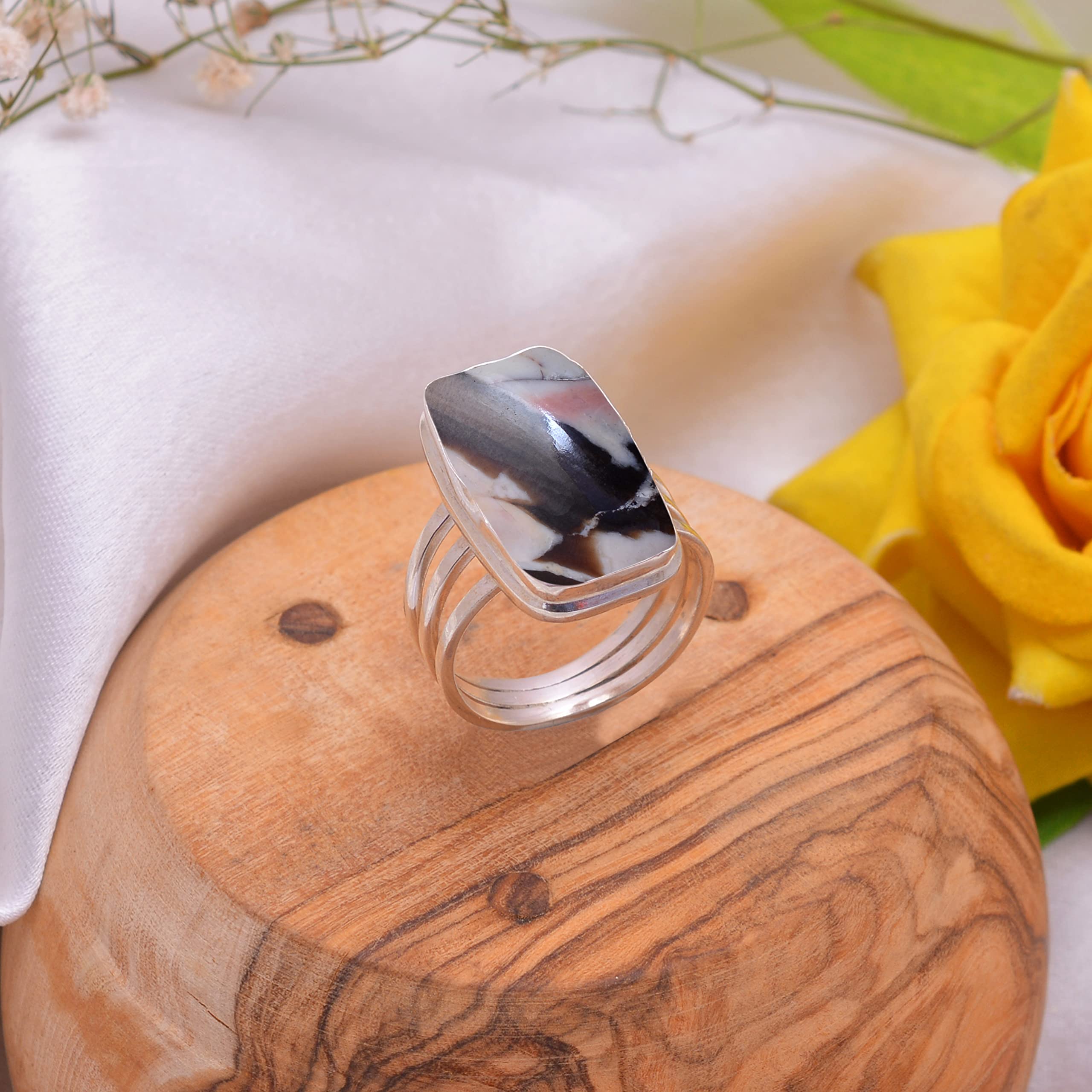 Veracity Jewelry Women's Peanut Wood Jasper Ring - 925 Sterling Silver Healing Meditation Jewelry with Coffee Color Jasper Gemstone (VSR-778) | Handmade Spiritual Jewelry for Yoga, Meditation & Positive Energy
