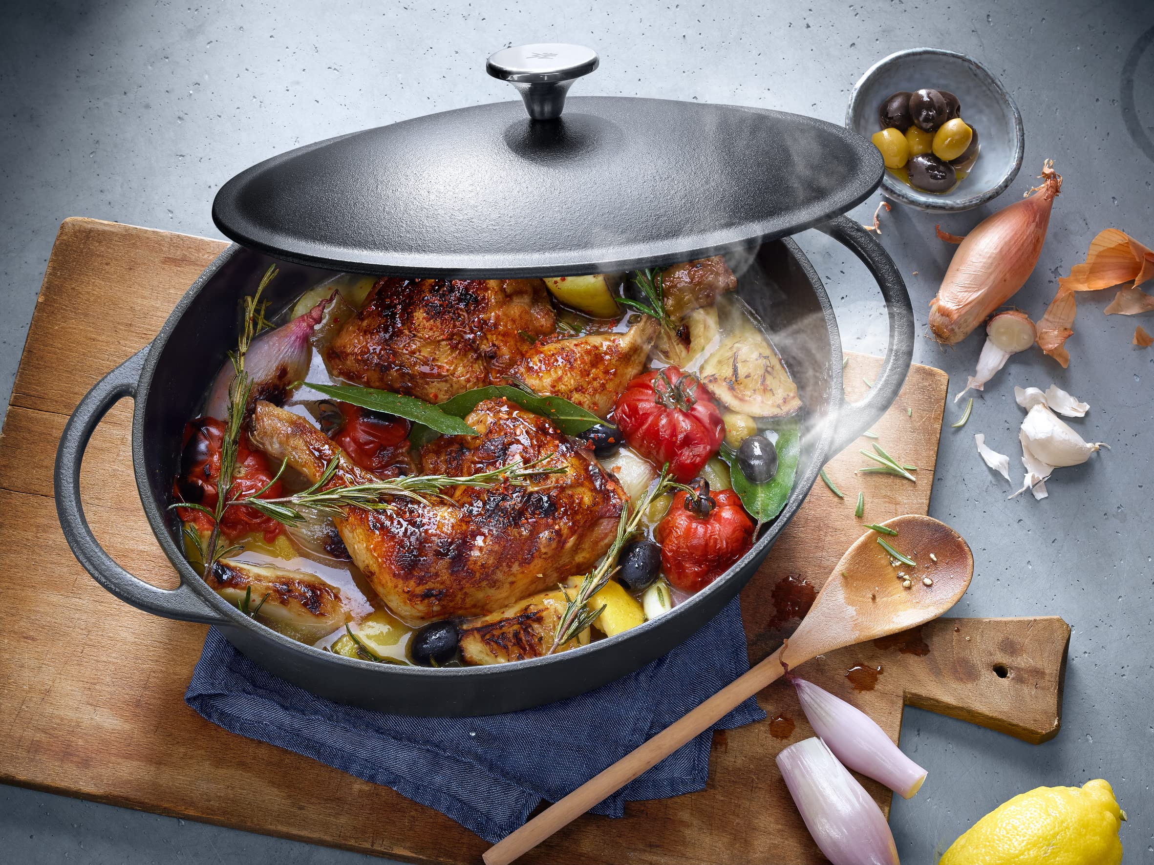 Premium WMF Roasting Pan - Heavy Duty Cast Iron & Stainless Steel Cookware (38.5 x 28 x 13.3 cm) - Perfect for Oven Roasting Turkey, Chicken, Beef & Holiday Meals