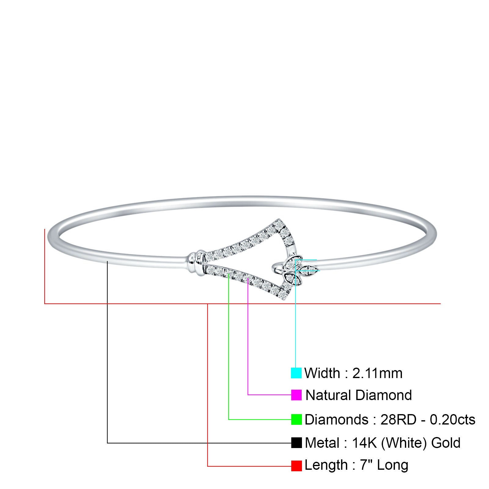 14K Gold 2.11mm Round Natural Diamond Bangle Bracelet - Elegant Quartet Stackable Jewelry for Women, Perfect for Weddings, Anniversaries & Special Occasions
