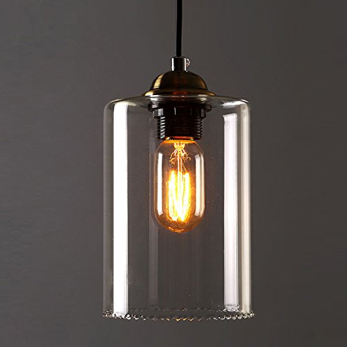 LITFAD Adjustable 1-Light Mini Pendant Lamp with Clear Glass Cylinder Shade - Industrial Style Ceiling Light Fixture for Kitchen, Restaurant, Bedroom, Cafe & Bar | Perfect for Dining Areas, Countertops and Workspaces