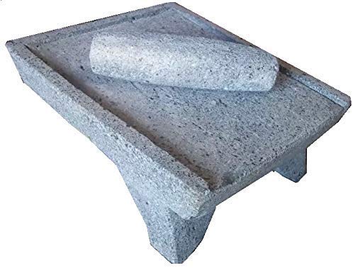 Authentic Mexican Volcanic Lava Rock Metate and Mano - Handcrafted Mortar & Pestle for Grinding Corn, Seeds, Spices, Chocolate | Traditional Stone Grain Mill for Mexican Cooking, Mole Sauce & Home Kitchen Use