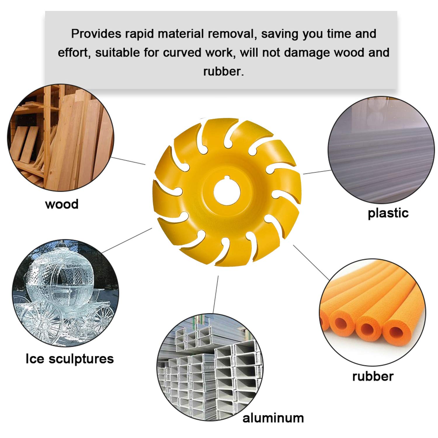 90mm 12 Teeth Manganese Steel Wood Carving Disc - 16mm Bore Angle Grinder Shaping Wheel for 100/115mm Electric Grinders (Yellow) - Perfect for Woodworking, DIY Projects & Furniture Making