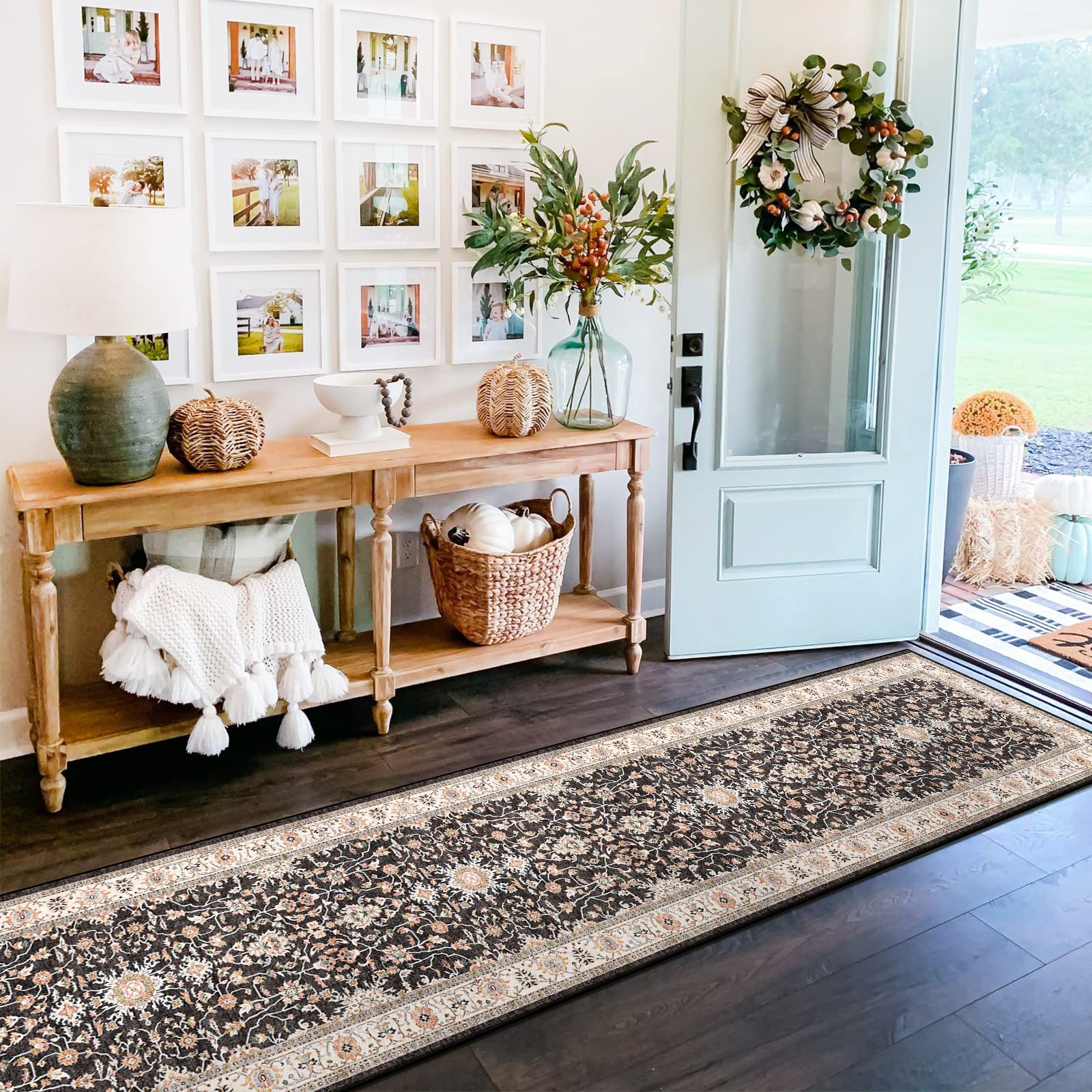 Non-Slip Washable Runner Rug 2x10 - Waterproof Hallway Carpet for Kitchen, Living Room, Bedroom & Bathroom - Perfect for High Traffic Areas & Pet-Friendly Homes (Black, 2'x10')