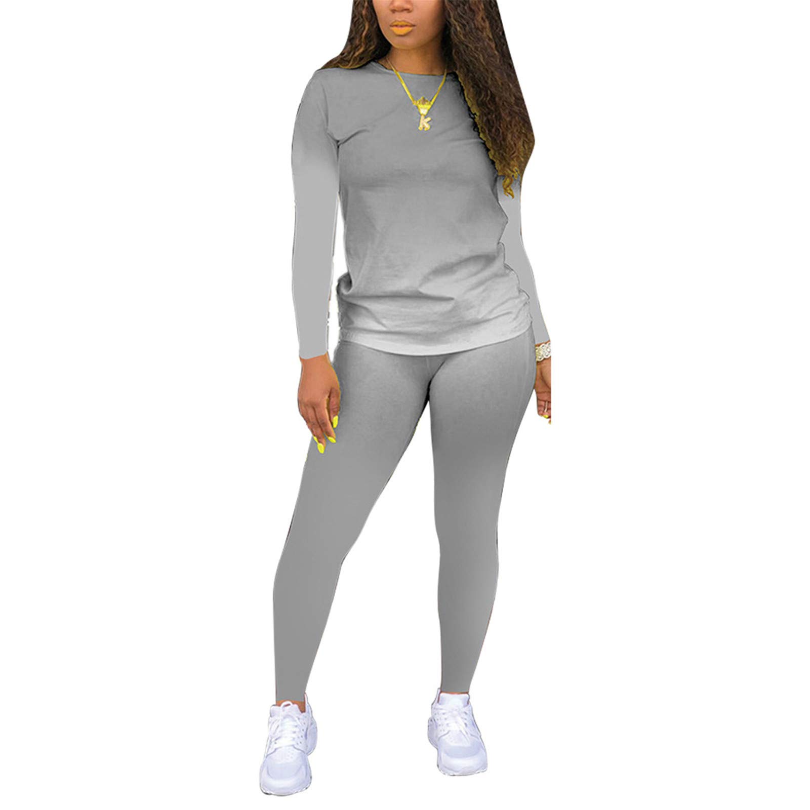 Women's Gradient 2-Piece Workout Set - Stretchy Long Sleeve Tops & Pants Sexy Athletic Outfit for Yoga, Gym, Running & Casual Wear