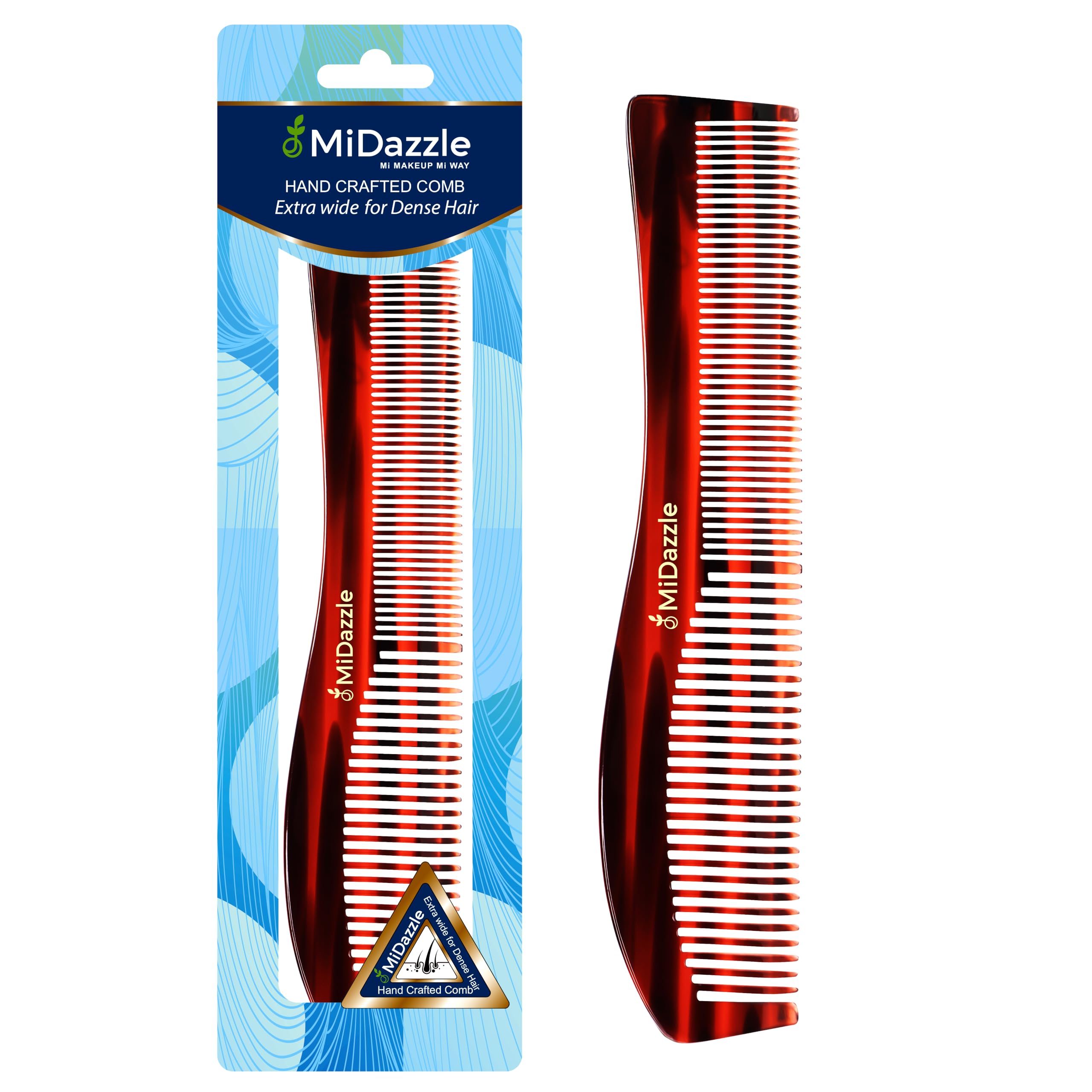Midazzle Handmade Wide Tooth Comb for Men & Women - Natural Wood Detangling Hair Comb for Thick, Curly & Wet Hair - Perfect for Daily Styling & Salon Use (MIHC2204)