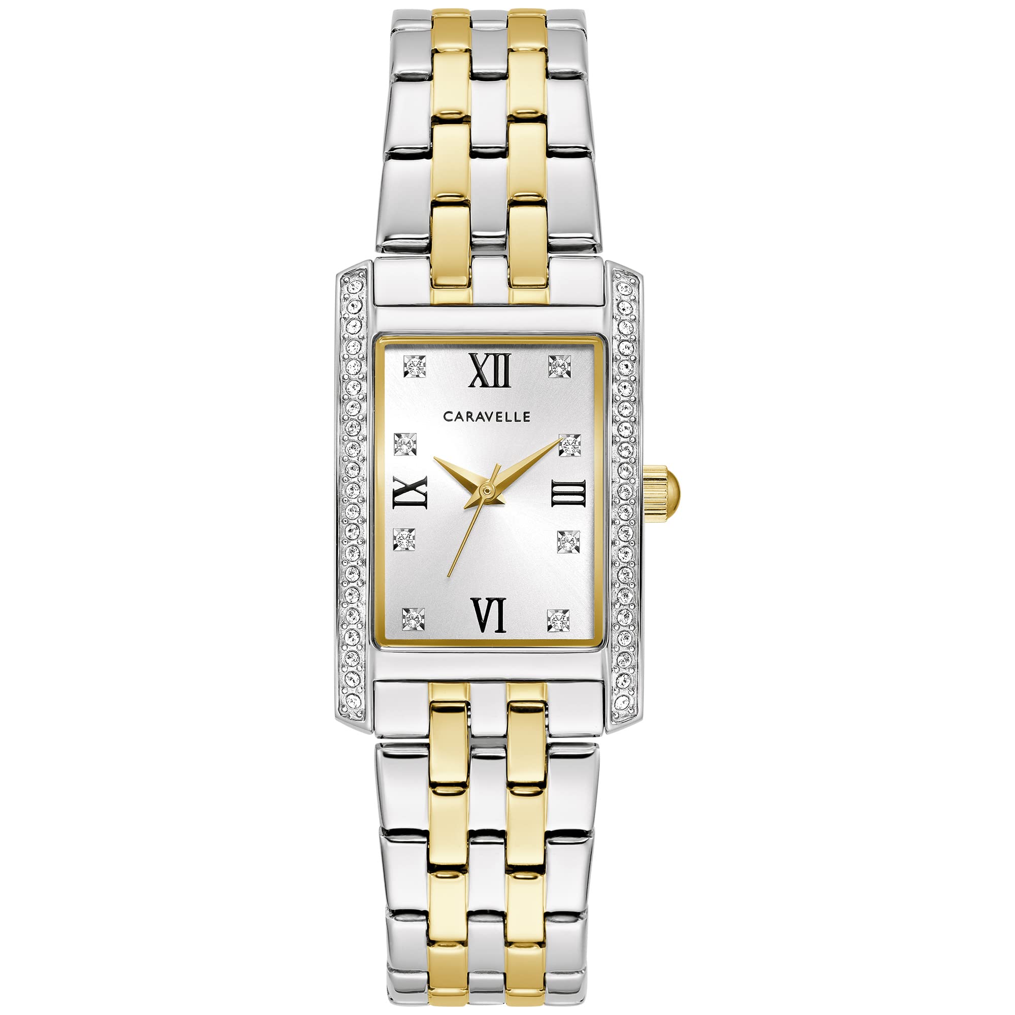 Caravelle by Bulova Women's Classic Crystal Quartz Watch with Roman Numerals - Rectangle Stainless Steel Case, Curved Mineral Glass - Perfect for Office, Business Meetings & Formal Events