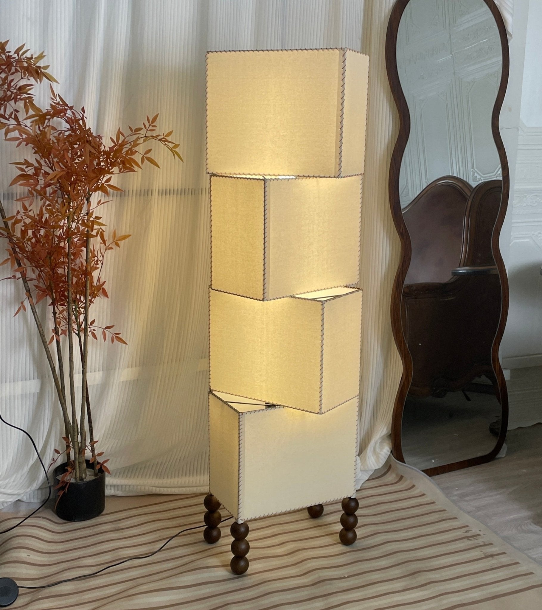 Modern Cubia Fabric Floor Lamp with Adjustable Height - Soft Ambient Lighting for Living Room, Bedroom, or Office - Energy Efficient LED Floor Lamp with Linen Shade