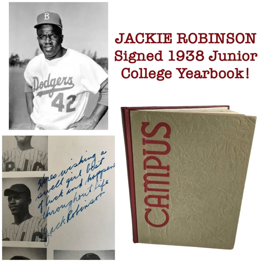 Authentic Jackie Robinson Signed 1938 Pasadena JC Yearbook with JSA COA - Rare Pre-Dodgers Baseball Memorabilia for Collectors & Sports Fans - Perfect for Display in Home, Office or Sports Memorabilia Collections