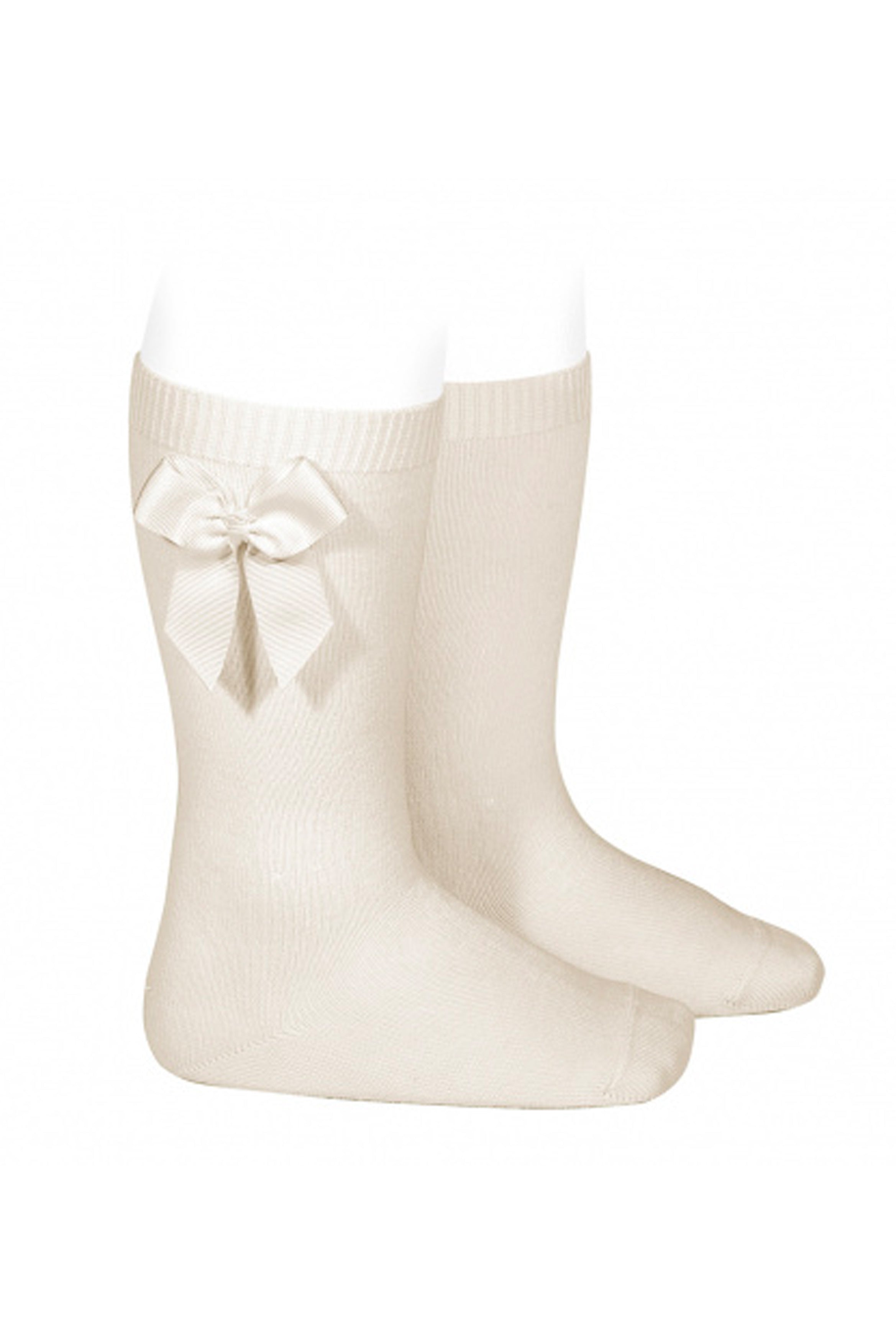Linen Grosgrain Bow Knee High Socks for Women - Comfortable Cotton Blend Dress Socks - Perfect for Vintage Outfits, Tea Parties & Formal Occasions