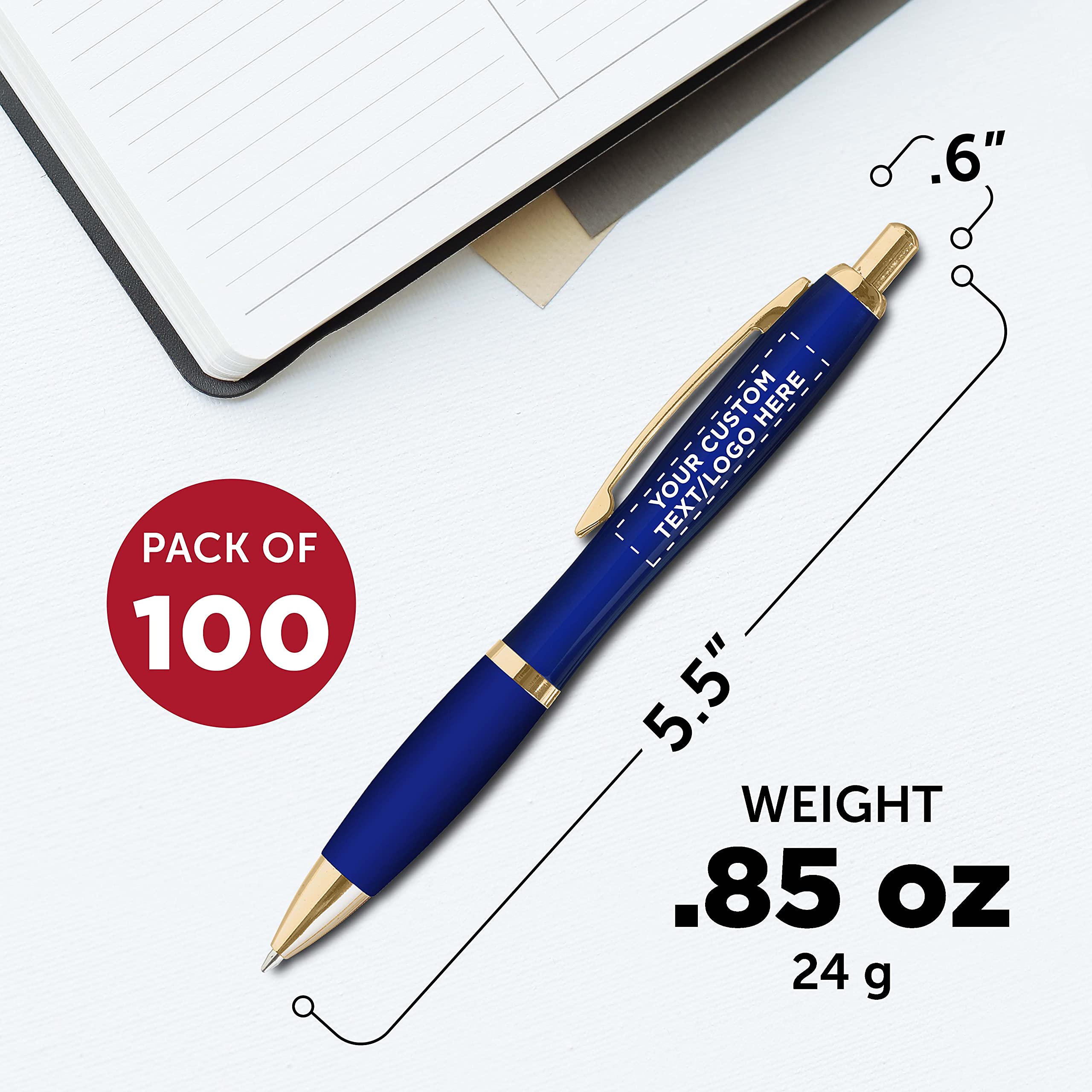 100 Pack Langley Premium Metal Pens - Custom Engraved Text & Logo - Executive Comfort Grip - Smooth Black Ink - Ideal for Corporate Gifts, Business Meetings & Office Use