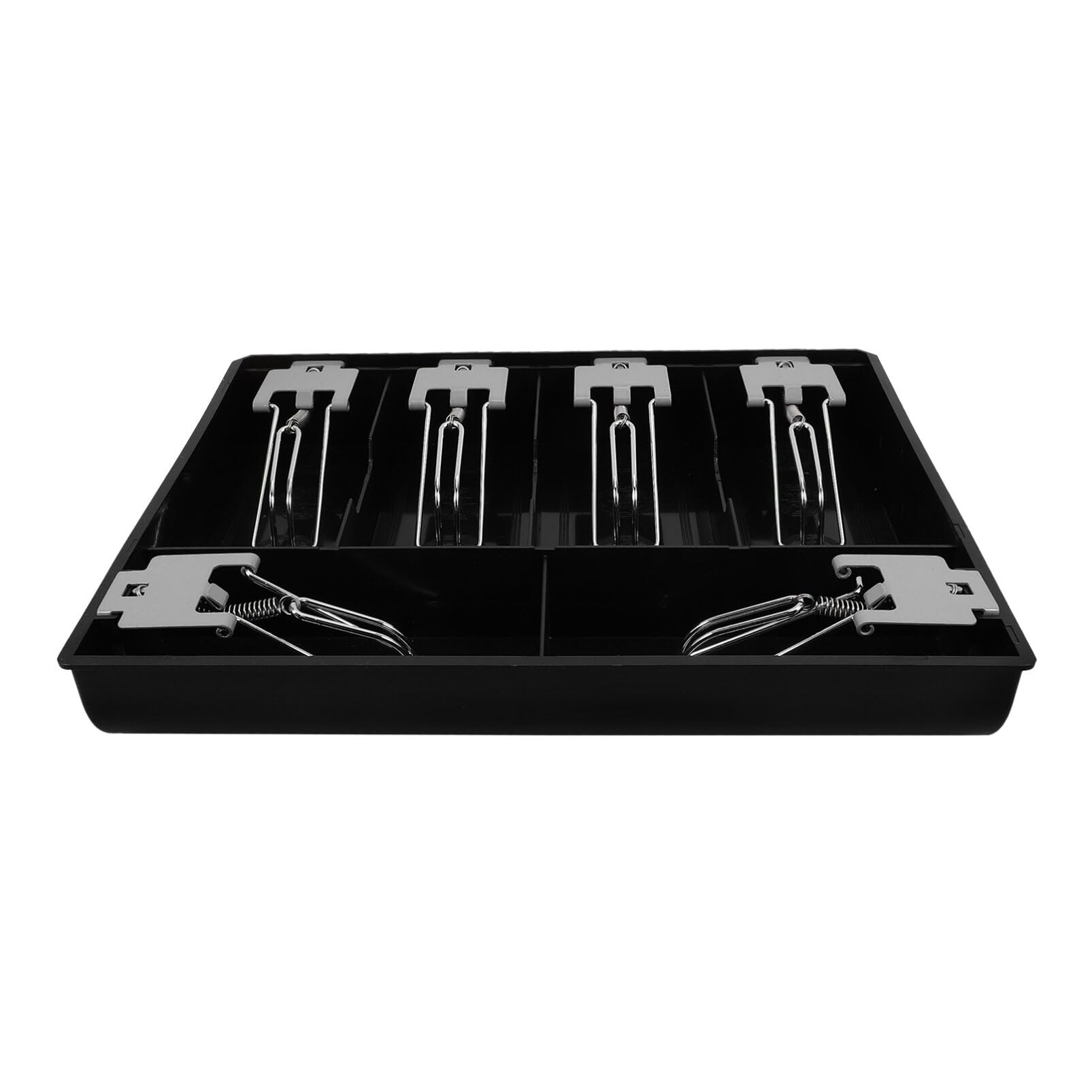 4 Grids Cash Drawer Insert Tray - Black Money Organizer for Cash Register Replacement - Durable Storage Case with Clip for Coins & Bills - Perfect for Retail Stores, Restaurants and POS Systems