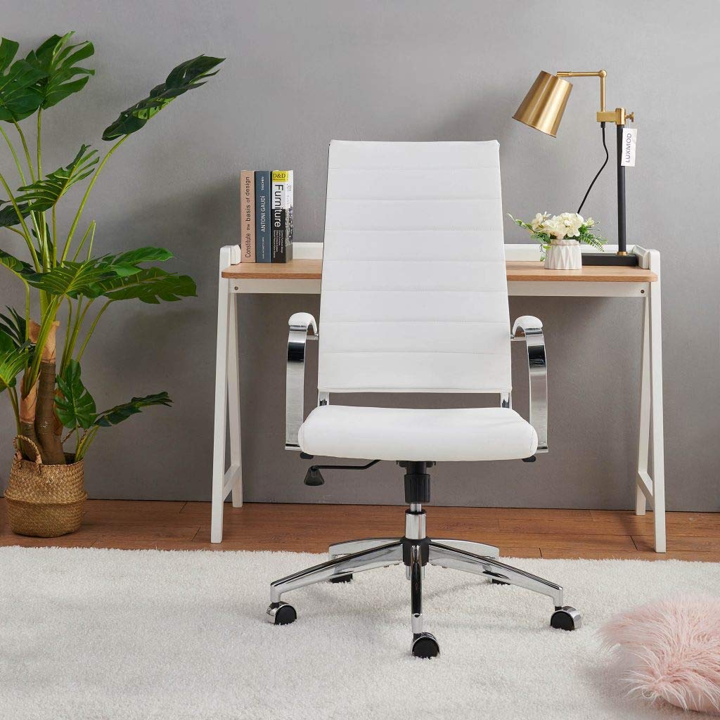 Premium Ergonomic Office Chair - High Back PU Leather Executive Desk Chair for Heavy People (320 lbs) - Modern Home & Office Workspace Comfort - White (4020-white)