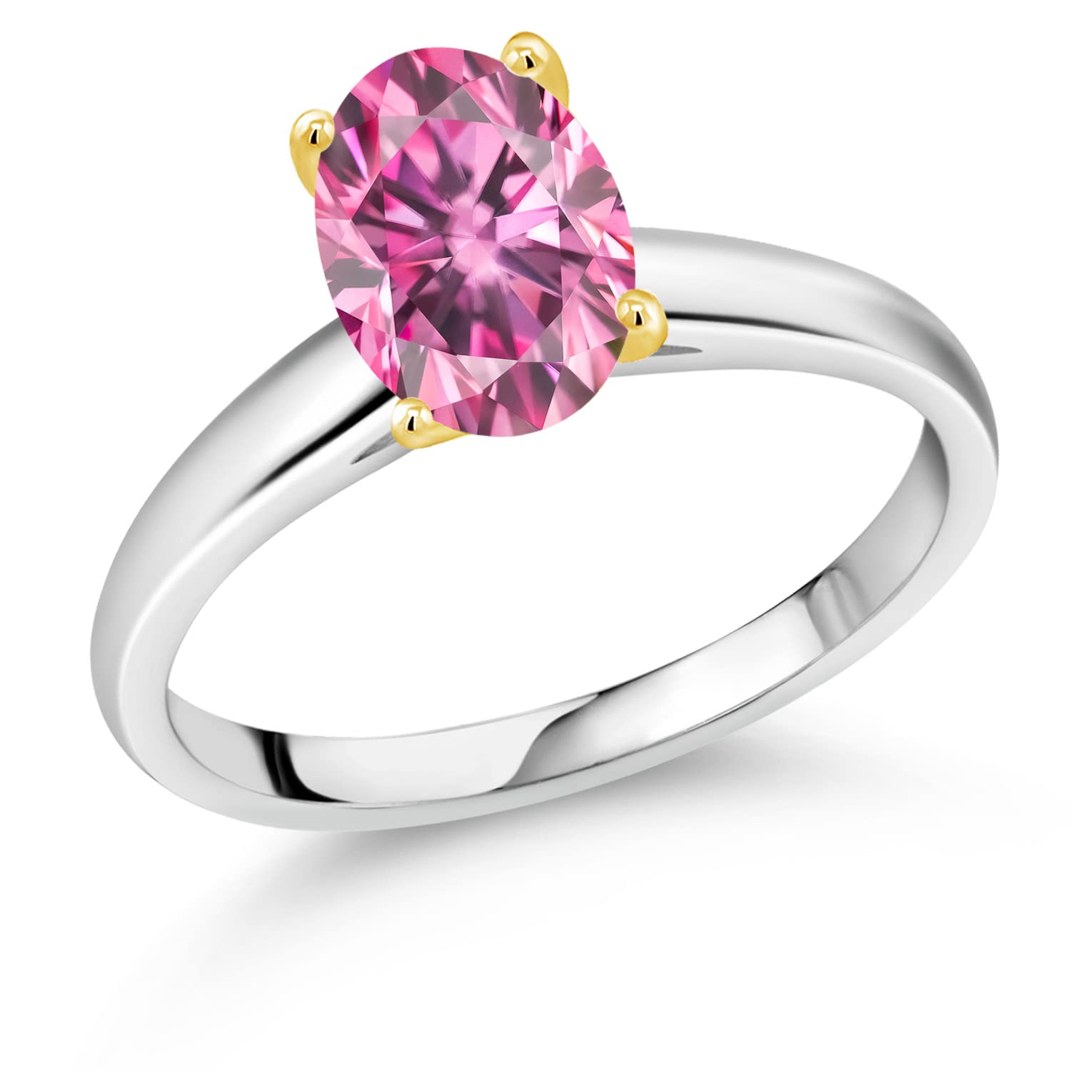 10K White & Yellow Gold Pink Oval Moissanite Ring (2.00 CTTW) - Elegant Engagement, Wedding, Anniversary Jewelry Gift for Women