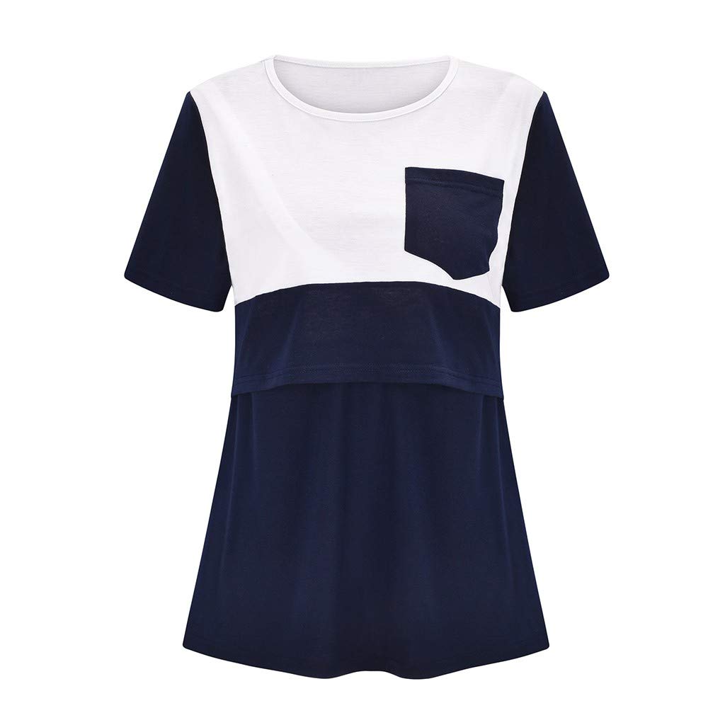 UNIROSE Nursing Maternity T-Shirt - Breastfeeding Top for Women, Short Sleeve O-Neck Casual Maternity Blouse - Perfect for Nursing, Pumping & Everyday Comfort