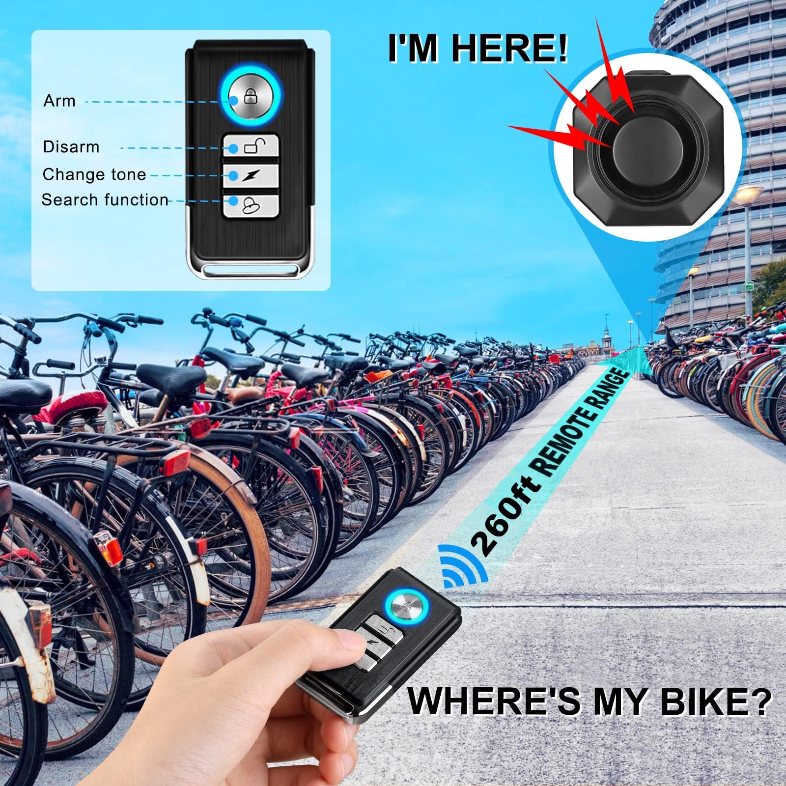 WSDCAM Rechargeable 110dB Loud Electric Bike Horn with Remote Control - Waterproof Bicycle Alarm & Anti-Theft Vibration Alert for E-Bikes, Scooters & Motorcycles - Perfect for Urban Commuting & Outdoor Cycling Safety