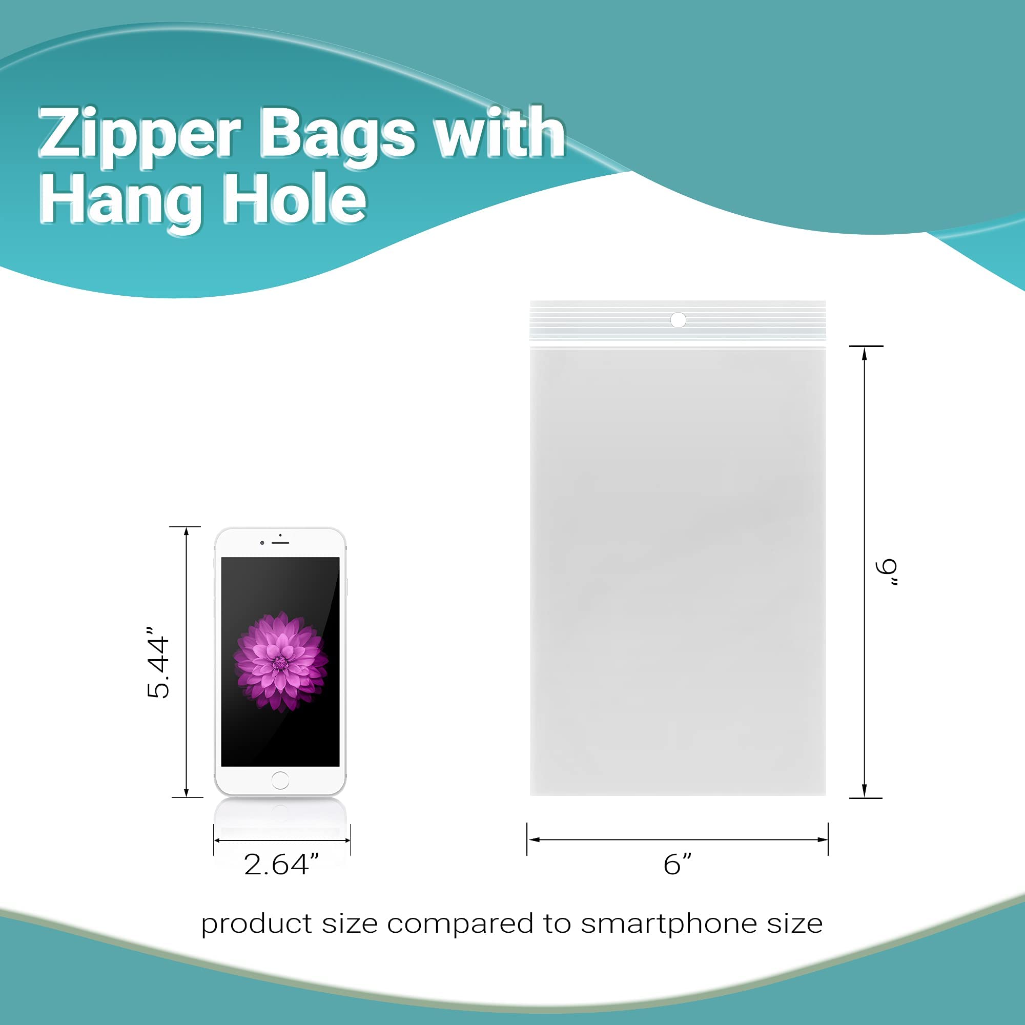 100 Pack 6x9 Inch Clear Reclosable Zipper Bags with Hanging Holes - 2 Mil Thick Resealable Plastic Storage Bags for Pills, Jewelry, Snacks & Small Items | Perfect for Organizing, Travel & Retail Packaging