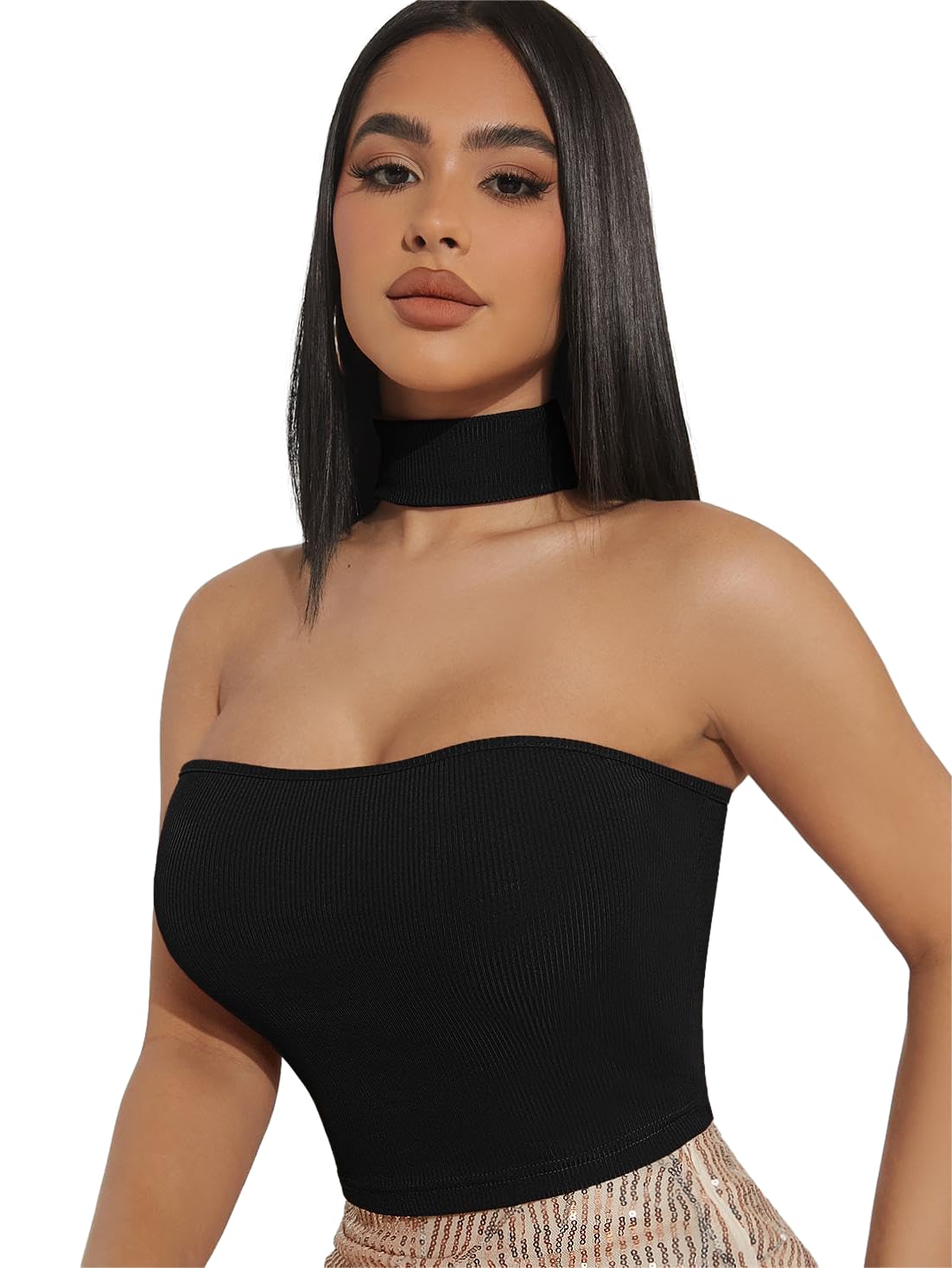 SOLY HUX Women's Halter Crop Tank Top - Sleeveless Ribbed Knit Fitted T-Shirt for Summer, Gym, Yoga & Beach Wear - Trendy Casual & Workout Tops