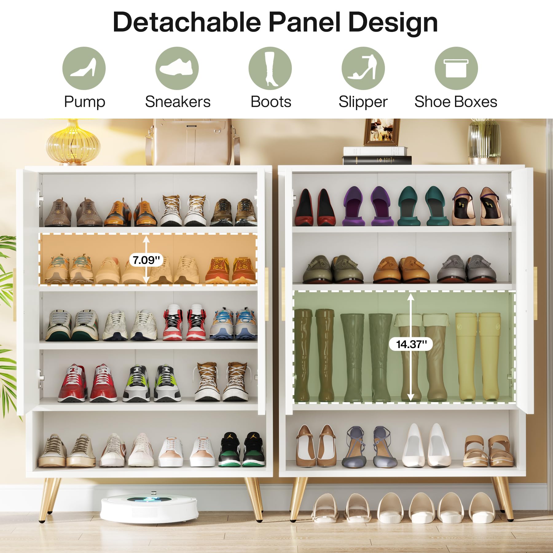 Tribesigns 6-Tier Wooden Shoe Storage Cabinet with Adjustable Shelves & Doors - Holds 25 Pairs of Shoes - Entryway, Hallway, Closet & Living Room Organizer (White) - Perfect for Small Spaces & Home Organization