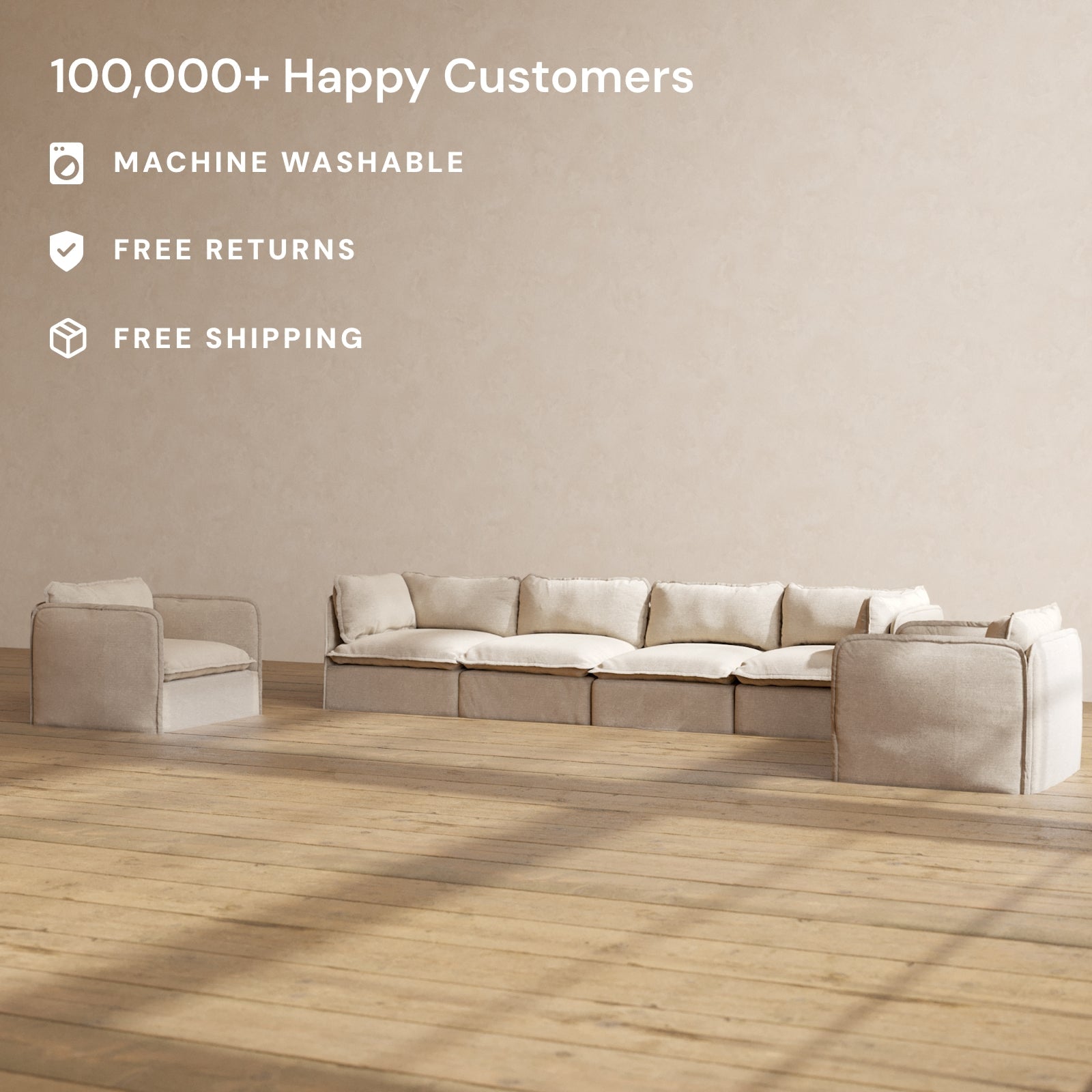 Modular Performance 4-Seater Sofa & Armchair Set in Oat - Modern Sectional Living Room Furniture for Family Relaxation & Entertainment