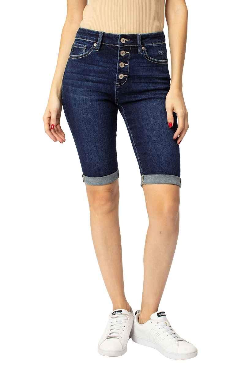 Kan Can Women's High Rise Bermuda Shorts - Comfortable Stretchy Denim Shorts for Summer | Perfect for Casual Wear, Beach Outings & Vacation