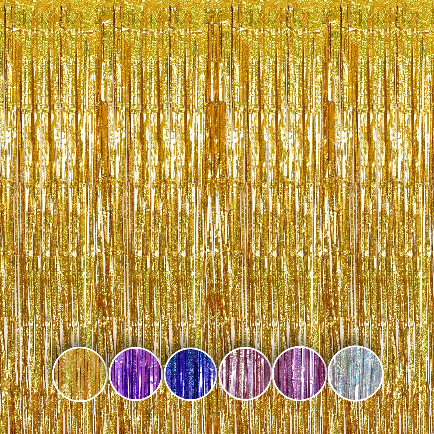 4 Pack Gold Foil Curtain Backdrop - Metallic Tinsel Fringe Streamers for Birthday, Wedding, Baby Shower Decorations | Perfect for Party Backdrops, Photo Booths & Holiday Celebrations