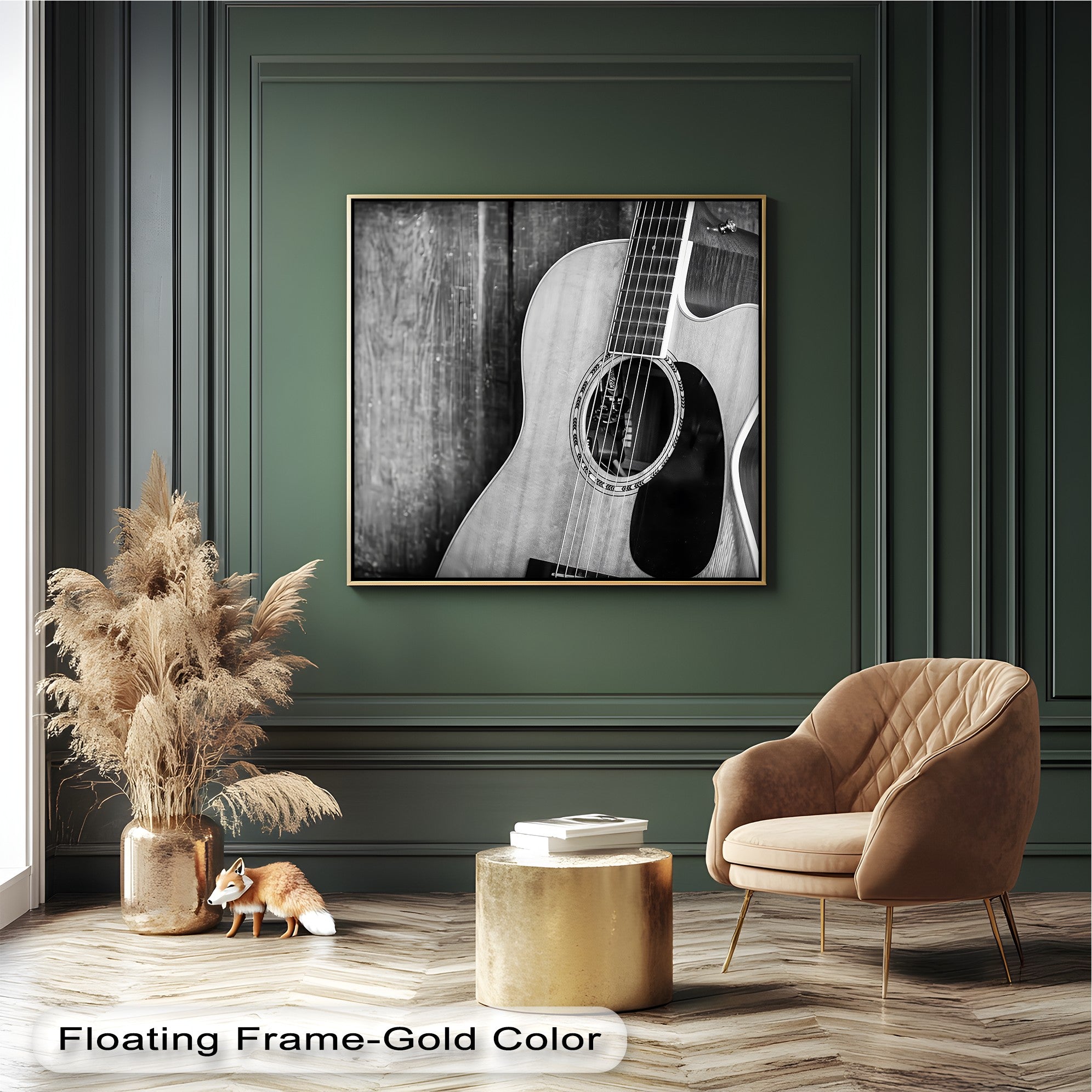 Acoustic Soul - Black and White Guitar Music Canvas Wall Art Print for Home & Office Decor - Perfect for Living Room, Bedroom, Studio