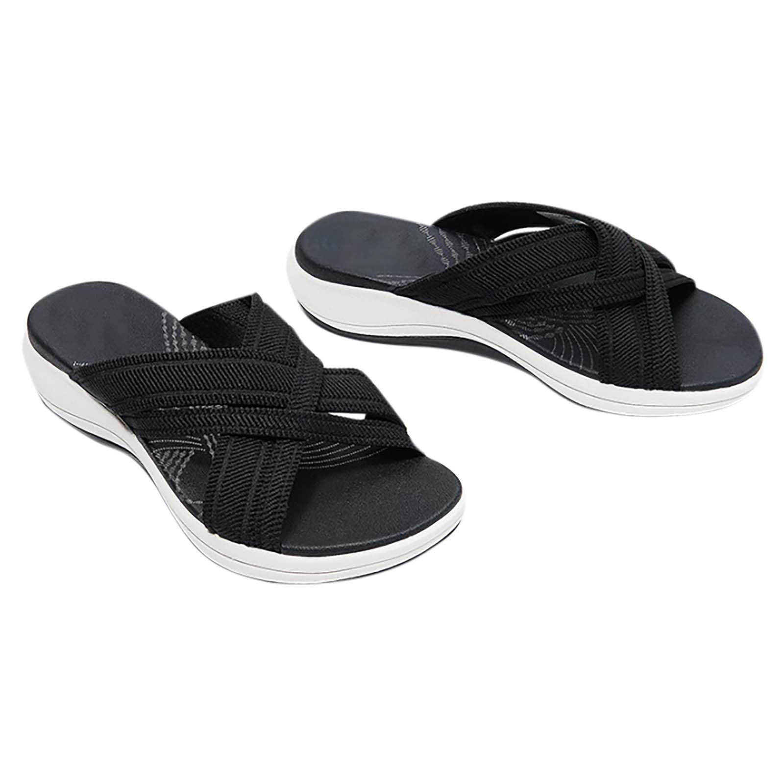 Women's Comfortable Elastic Cross Strap Beach Sandals - Latest Upgrade Summer Slippers for Walking, Travel & Vacation Outfits
