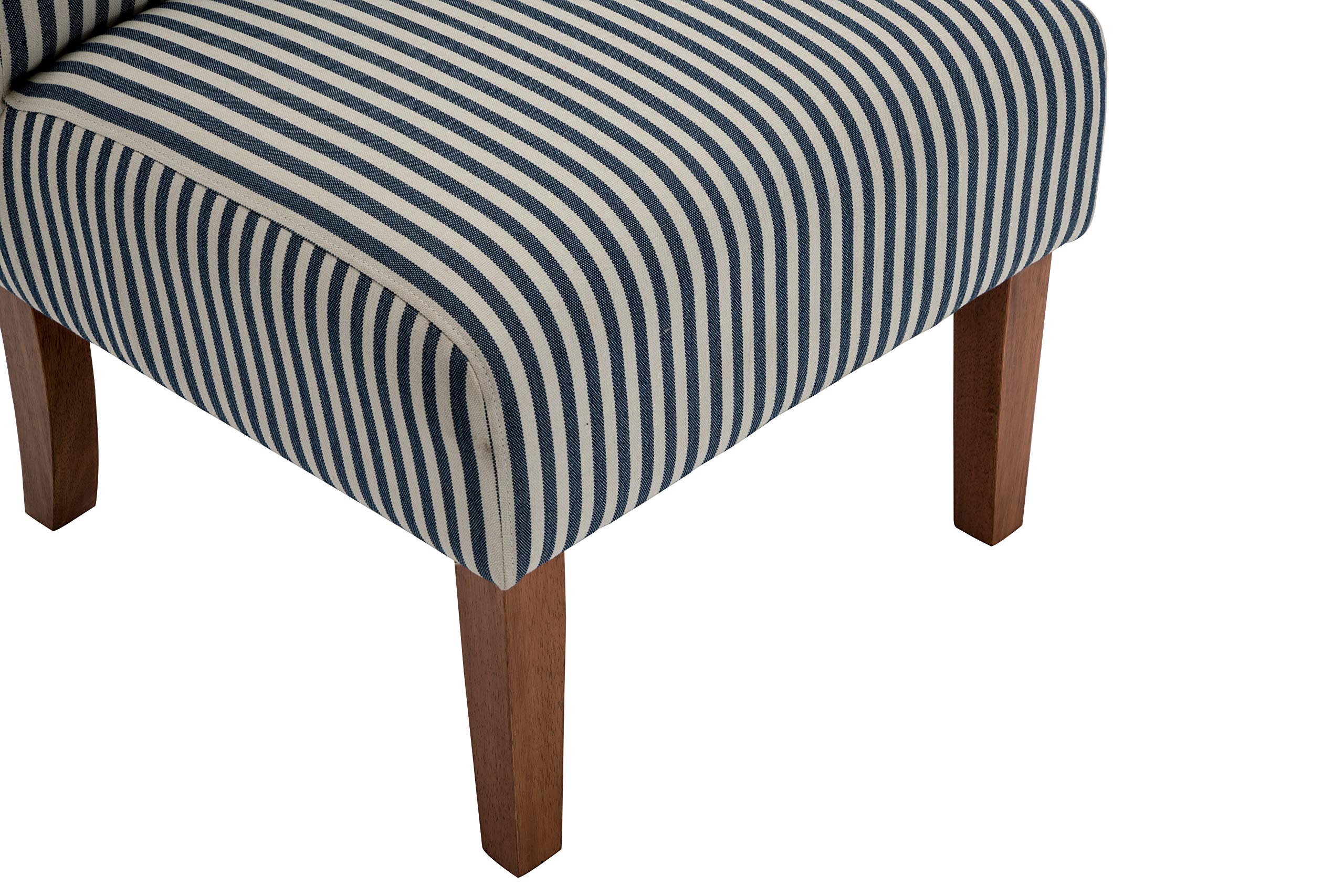 Wovenbyrd Classic Armless Slipper Accent Chair with Solid Wood Legs - Navy & White Striped Fabric Upholstery - Perfect for Living Room, Bedroom or Office Decor