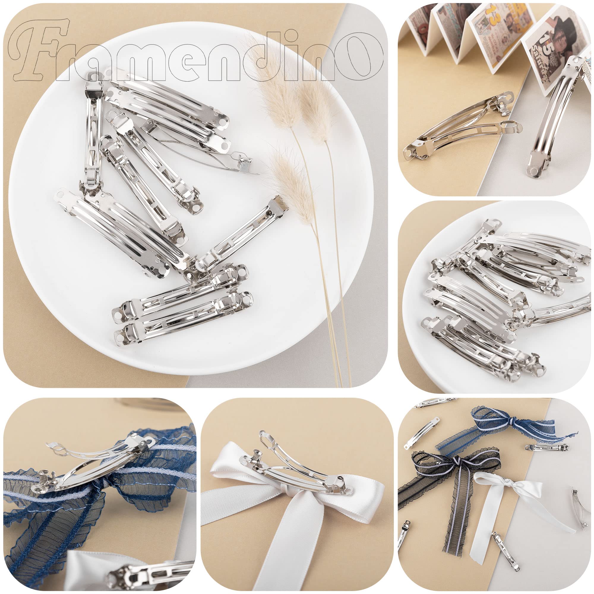 50 Pack Silver Metal French Barrette Hair Clips - 60mm Rectangle Alligator Clips for DIY Crafts, Hair Bows & Styling - Perfect for Women, Girls & Hair Accessories Making
