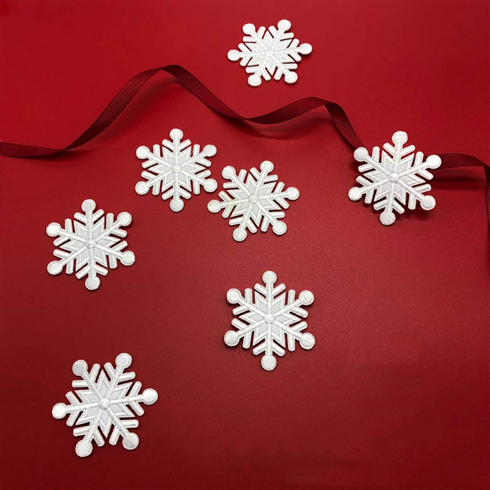 5pcs Christmas Snowflake Embroidered Iron-On Patches - White Fabric DIY Applique for T-Shirts, Sweaters & Clothing Decoration | Festive Holiday Garment Accessories for DIY Crafts, Costumes & Winter Fashion