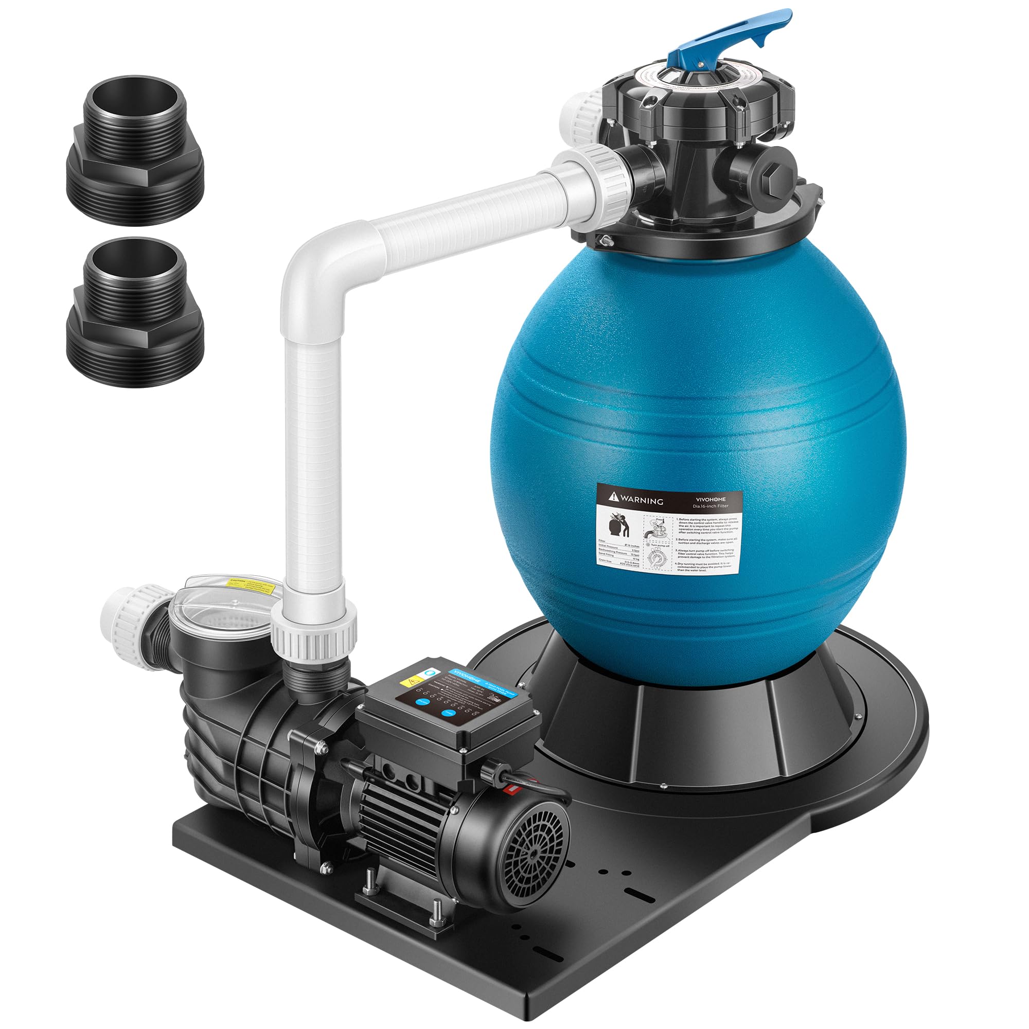 VIVOHOME 16-Inch Sand Filter Pump with Timer - 3167 GPH Flow Rate for Above Ground Pools up to 14100 Gallons | 6-Way Valve & 90.4 lb Sand Capacity | Includes 2 Adapter Conversion Kit for Intex Pools | Perfect for Backyard Pool Maintenance & Water Filtration