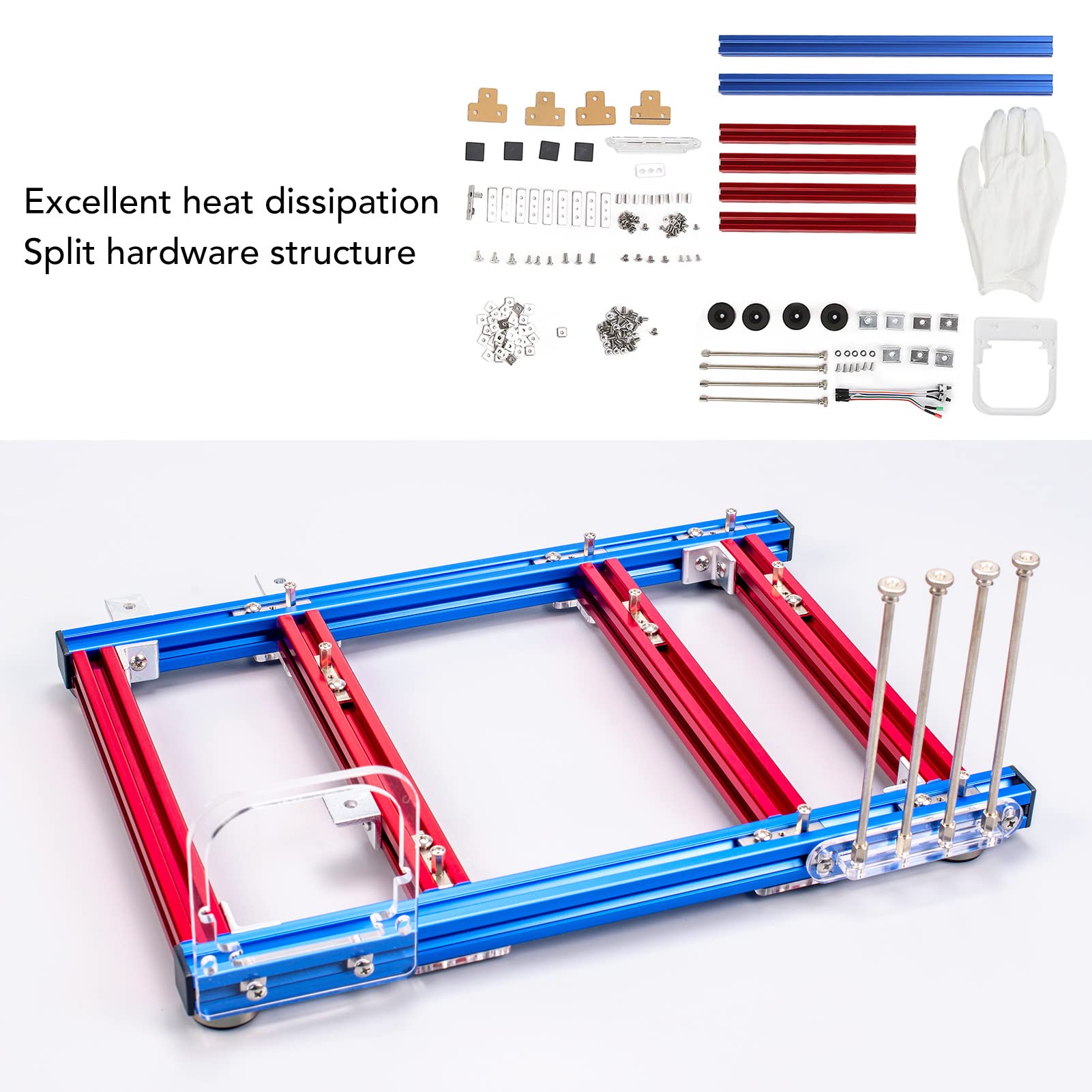 Yunseity DIY MATX Open Air Computer Case - Aluminum Frame PC Test Bench, Vertical Motherboard Chassis Kit (Blue/Red) for Gaming Rigs & Custom PC Builds | Perfect for Tech Enthusiasts & Hardware Testing