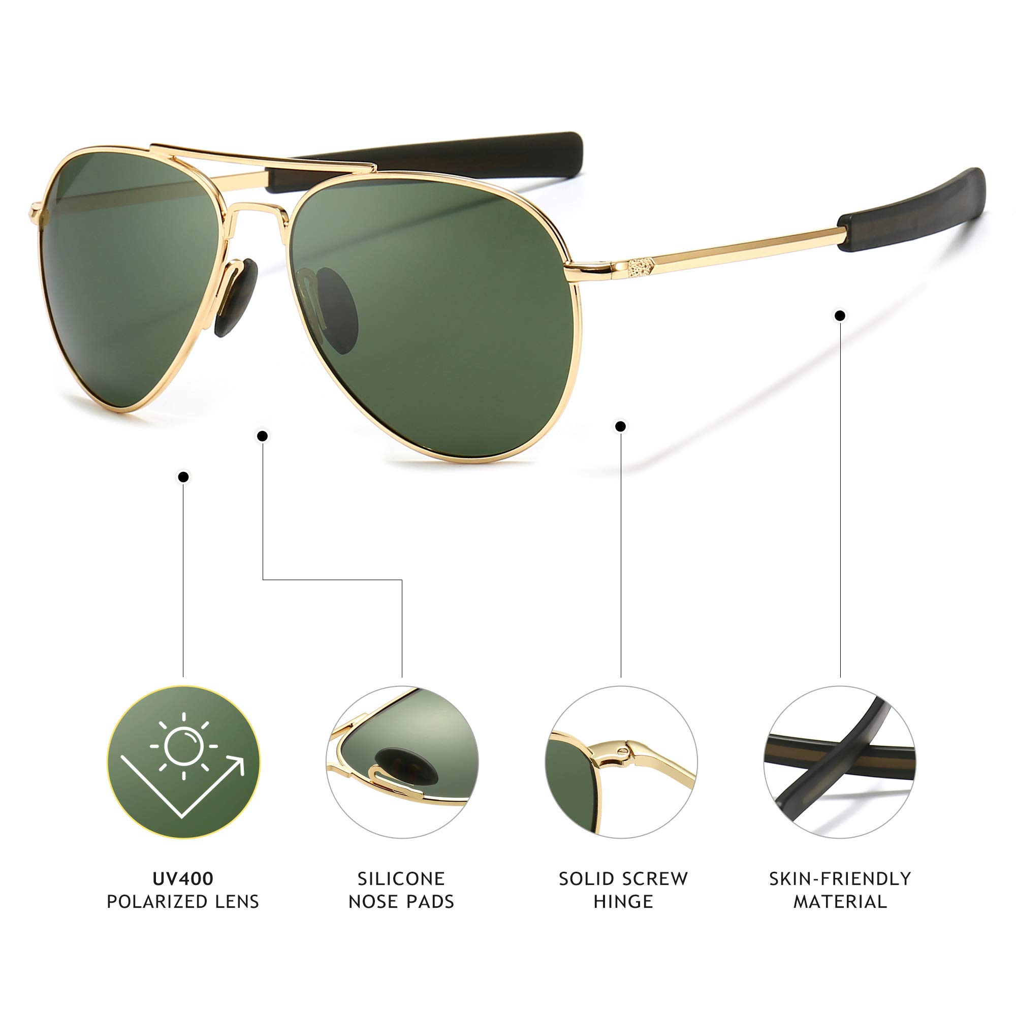 SUNGAIT Polarized Aviator Sunglasses for Men - UV400 Protection, Military Style, Classic Retro Design - Perfect for Driving, Outdoor Sports, and Fashion Accessories