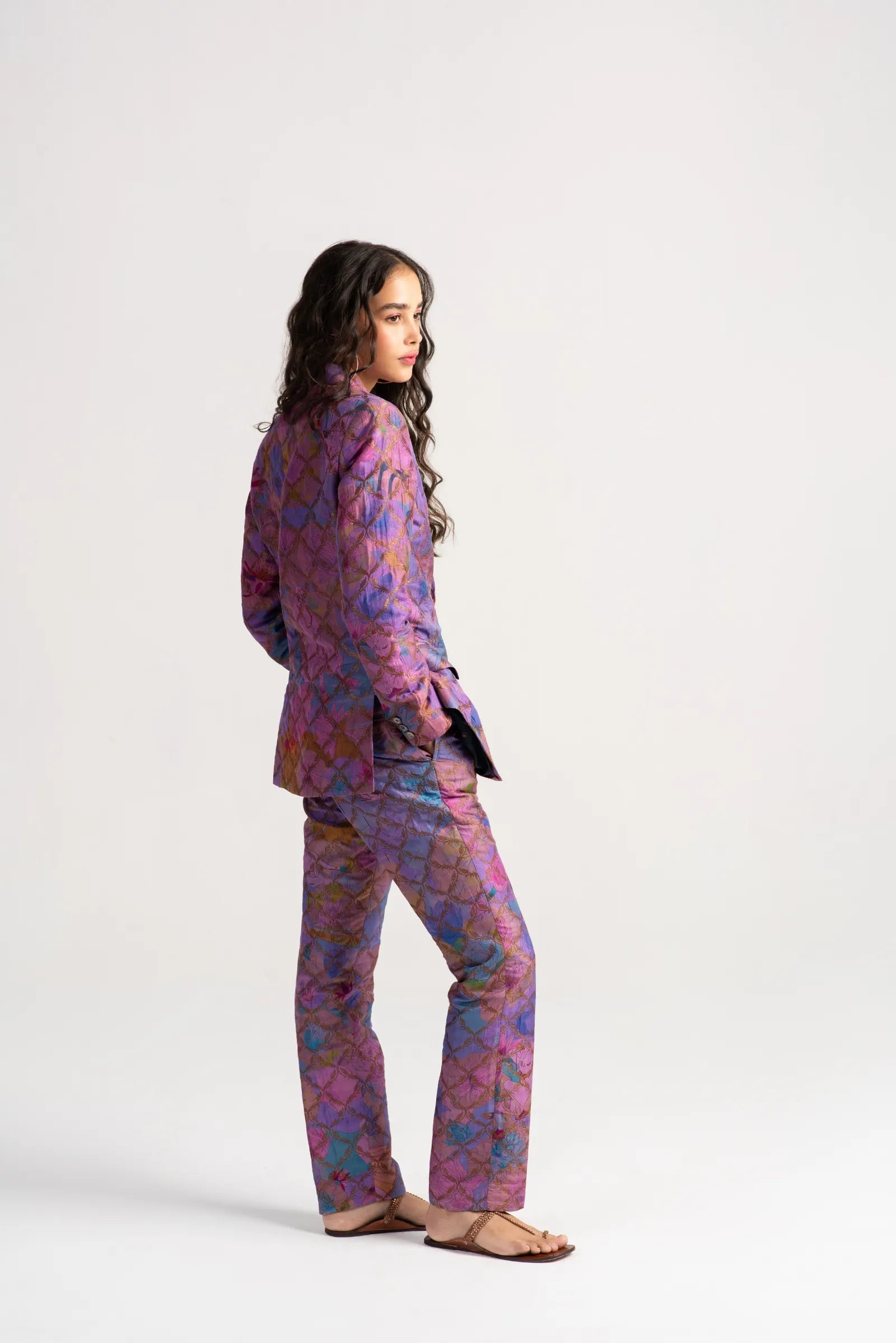 Boot Cut Trousers Women's Silk Brocade Pants in Amethyst Purple - Elegant Evening Wear & Special Occasion Outfit