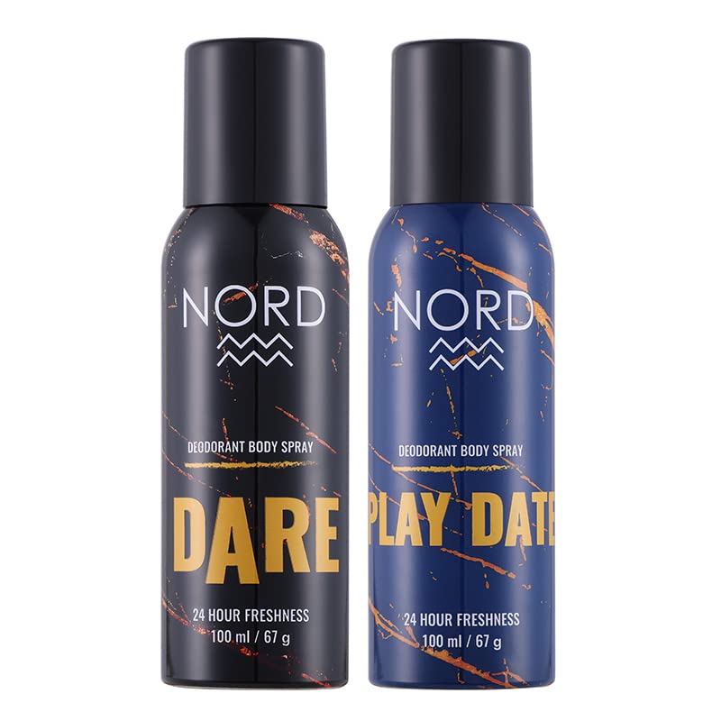 NORD Men's Deodorant Body Spray - Dare & Play Date Scent (2-Pack, 100ml Each) | Long-Lasting Fragrance Gift Set for Men | Perfect for Gym, Work & Everyday Use