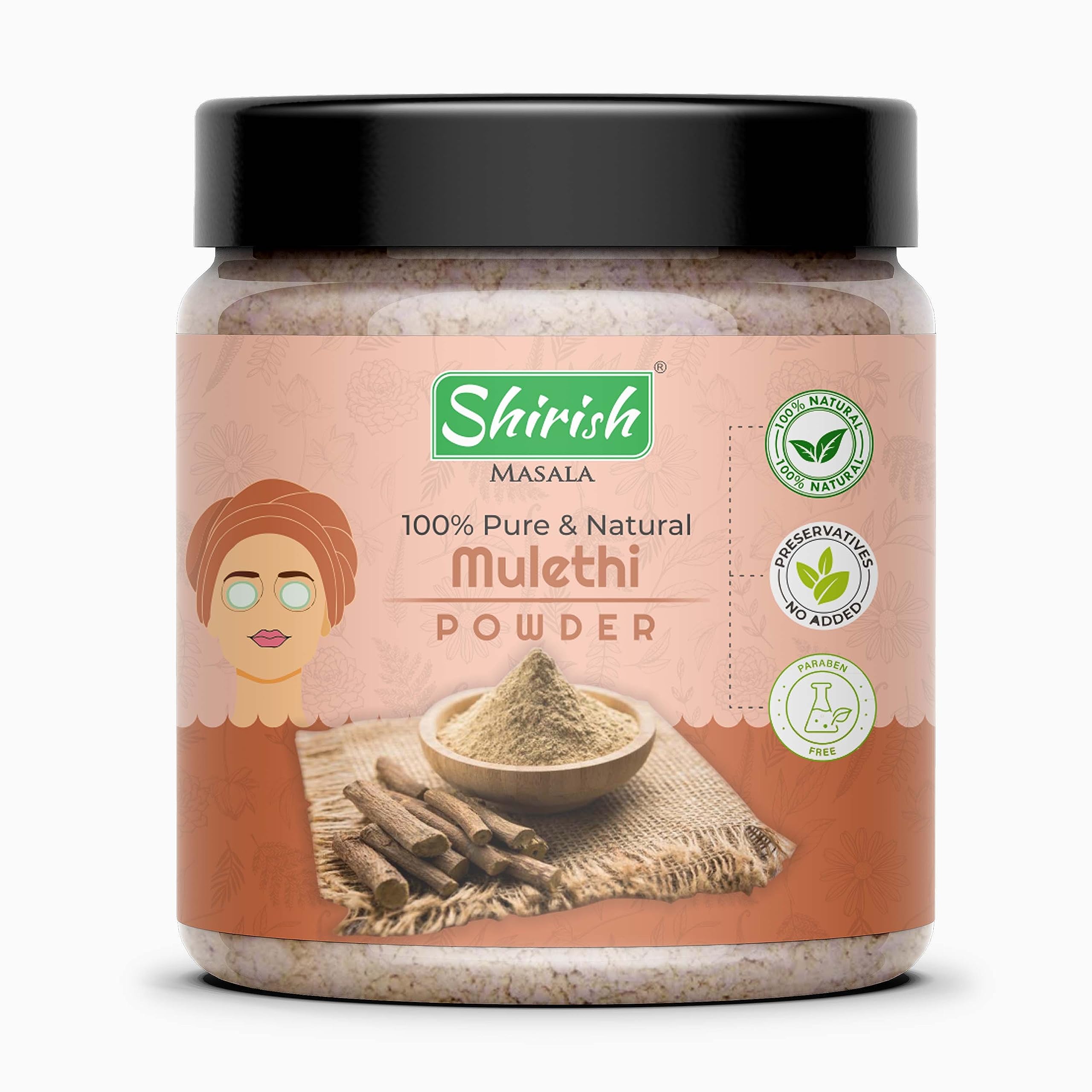 Organic Shirish Masala Mulethi Powder (Licorice Root/Yashtimadhu) - 100g Glass Jar - Herbal Ayurvedic Supplement for Digestion & Immunity - Perfect for Tea, Cooking & Natural Remedies