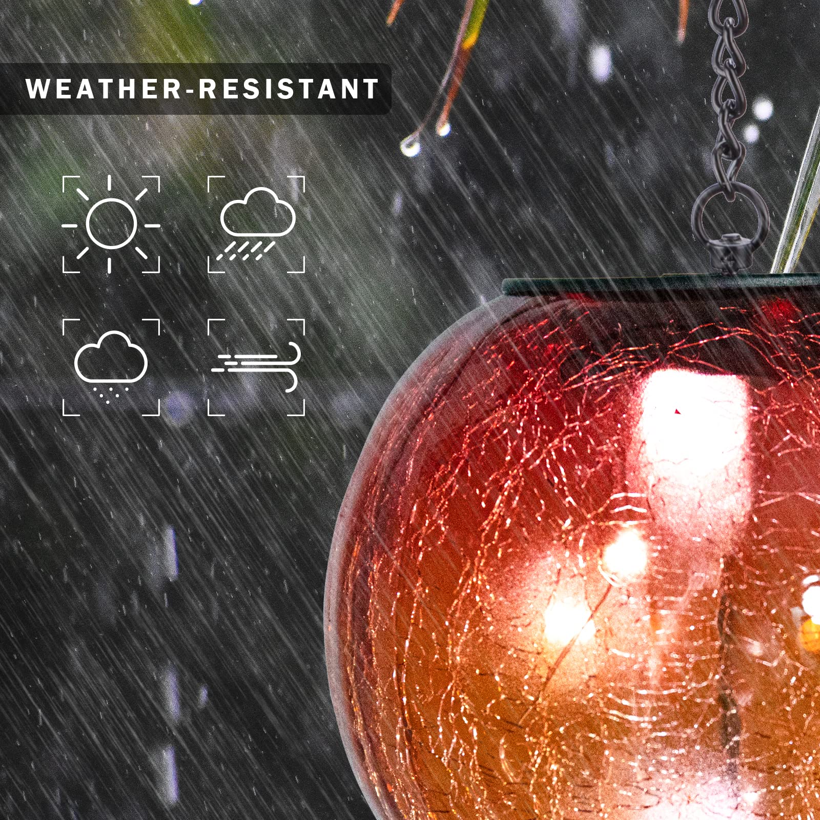 Outdoor Solar Lanterns - Waterproof Hanging Cracked Glass Ball Lights with LED, Solar Powered for Porch, Patio, Garden Decor | Perfect for Outdoor Parties, Weddings & Pathway Lighting (Orange)