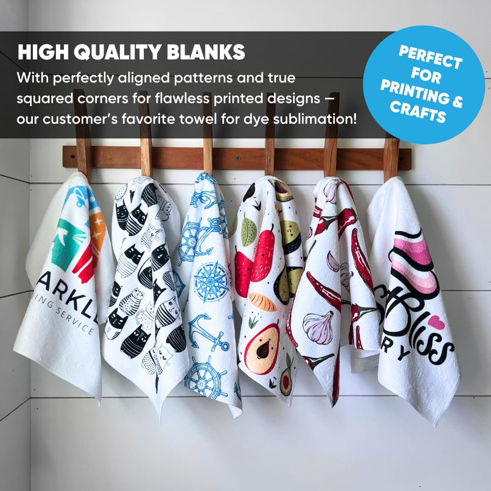 Premium Microfiber Kitchen Towels - Super Absorbent Waffle Weave Dish Cloths (16x16 Inches, Pack of 6) - Durable Polyester Sublimation Blanks for Cooking, Cleaning & Home Decor