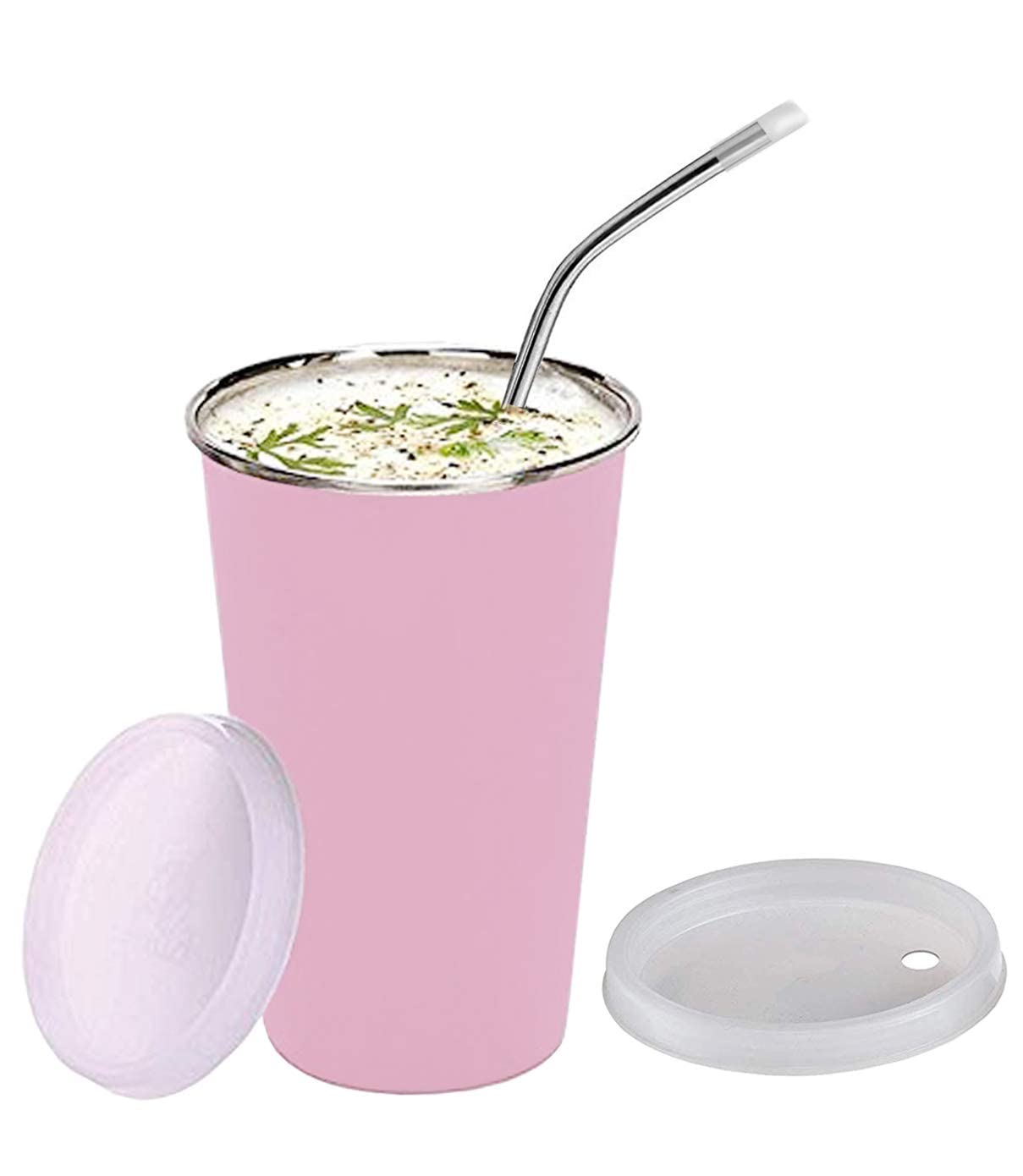 NOBILEA Glass Cup with Straw for Kids and Adults - 370ml Insulated Stainless Steel Straw, Leak-Proof Lid - Perfect for Milk, Juice, Smoothies (Pink) - Ideal for Home, Office, Travel and Outdoor Activities