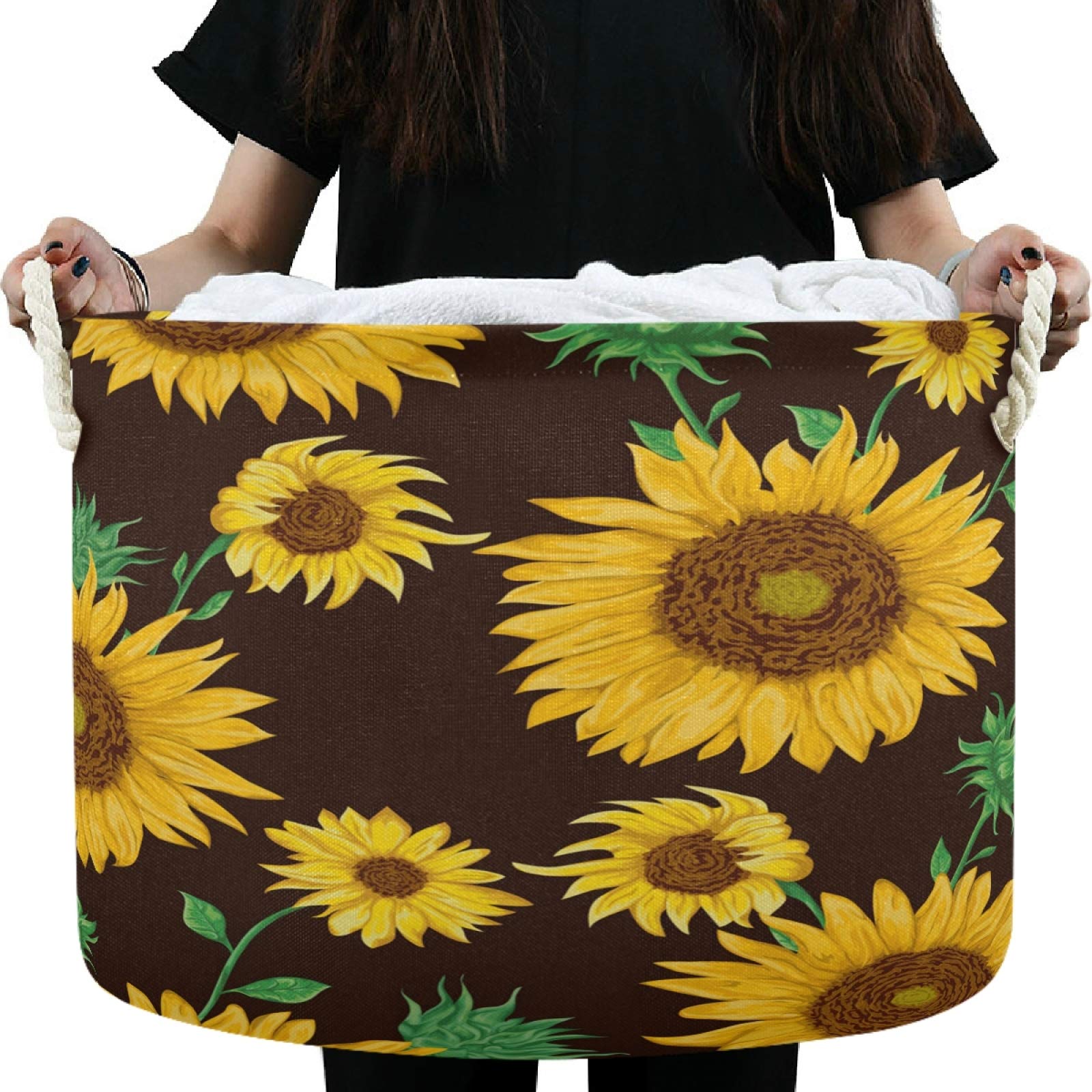 Visesunny Classic Sunflower Canvas Storage Basket - Waterproof Toy Organizer Bin, Nursery Hamper & Laundry Basket for Kids Room, Playroom, Shelves | Perfect for Toy Storage, Gift Wrapping & Home Organization